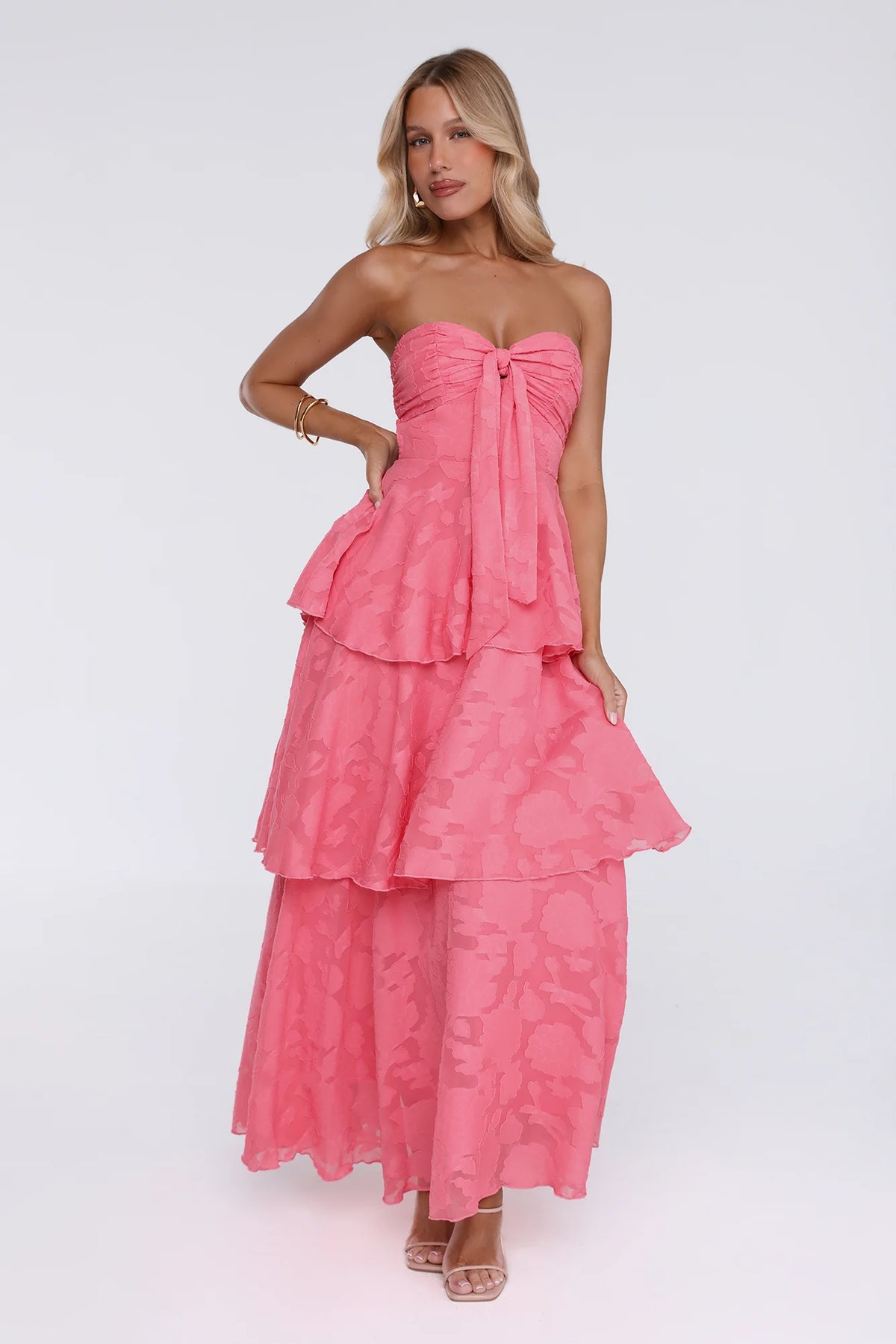 Frost Flare Strapless Maxi Dress Coral