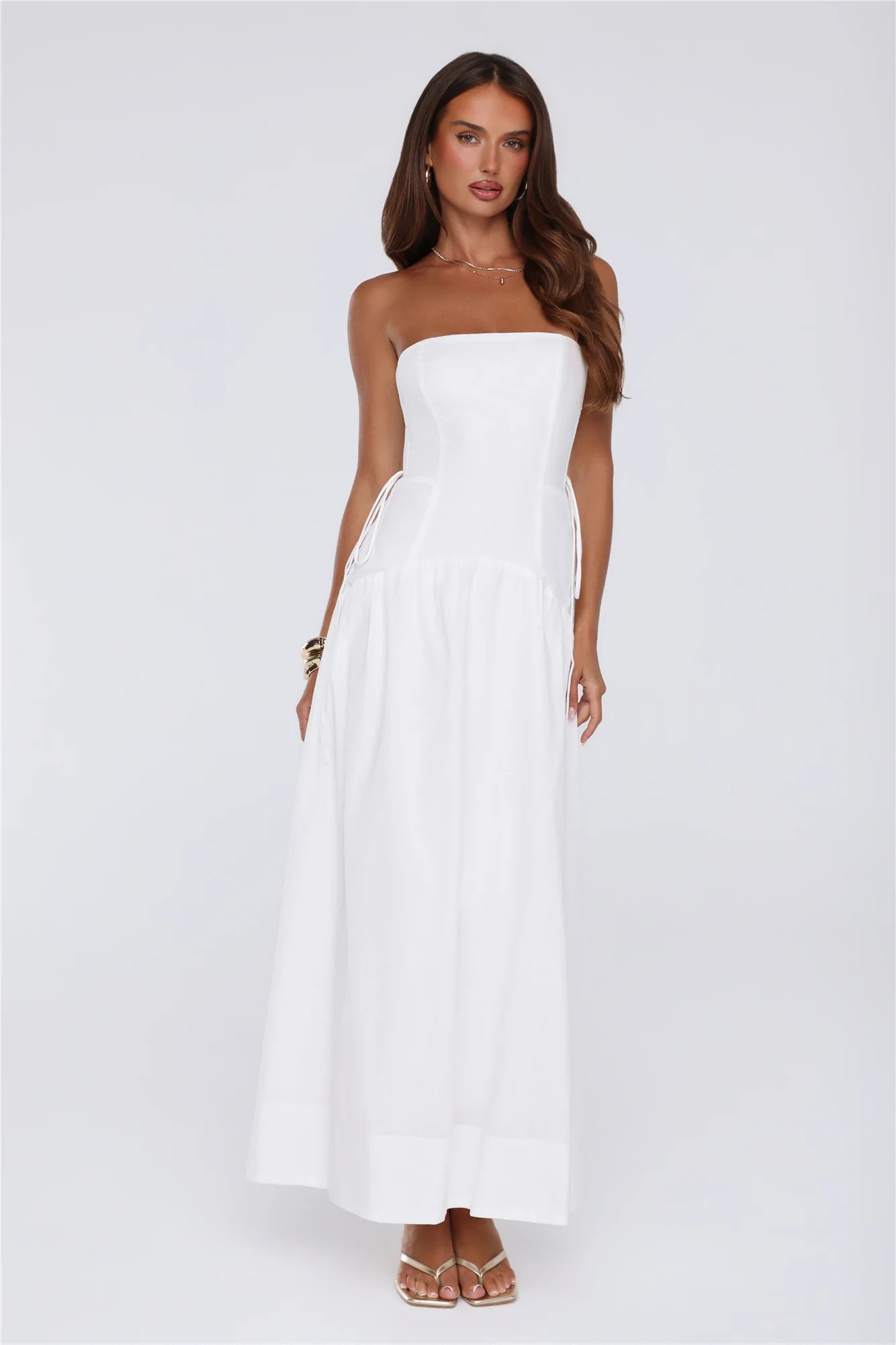 Just Feels Right Linen Blend Strapless Maxi Dress White