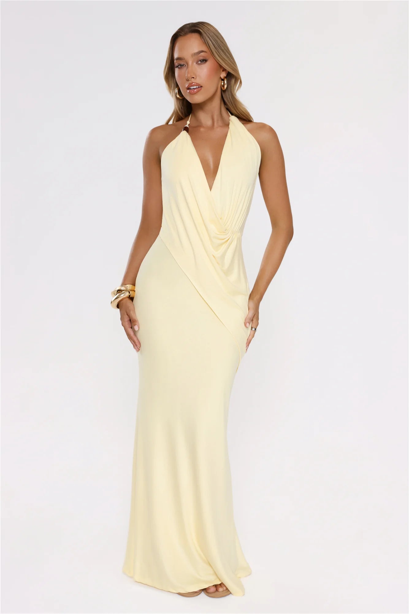 Catch Me Glowing Halter Maxi Dress Yellow