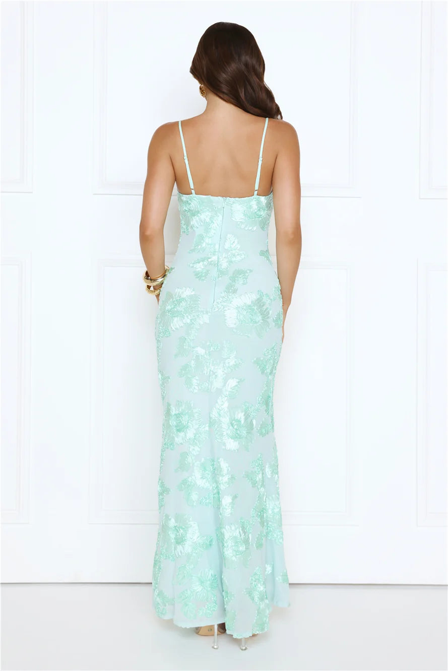 Glimmers Of Gold Mesh Maxi Dress Mint