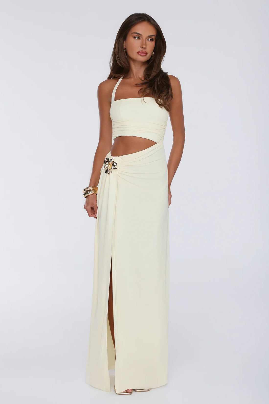 Secret Bloomers Halter Maxi Dress Yellow