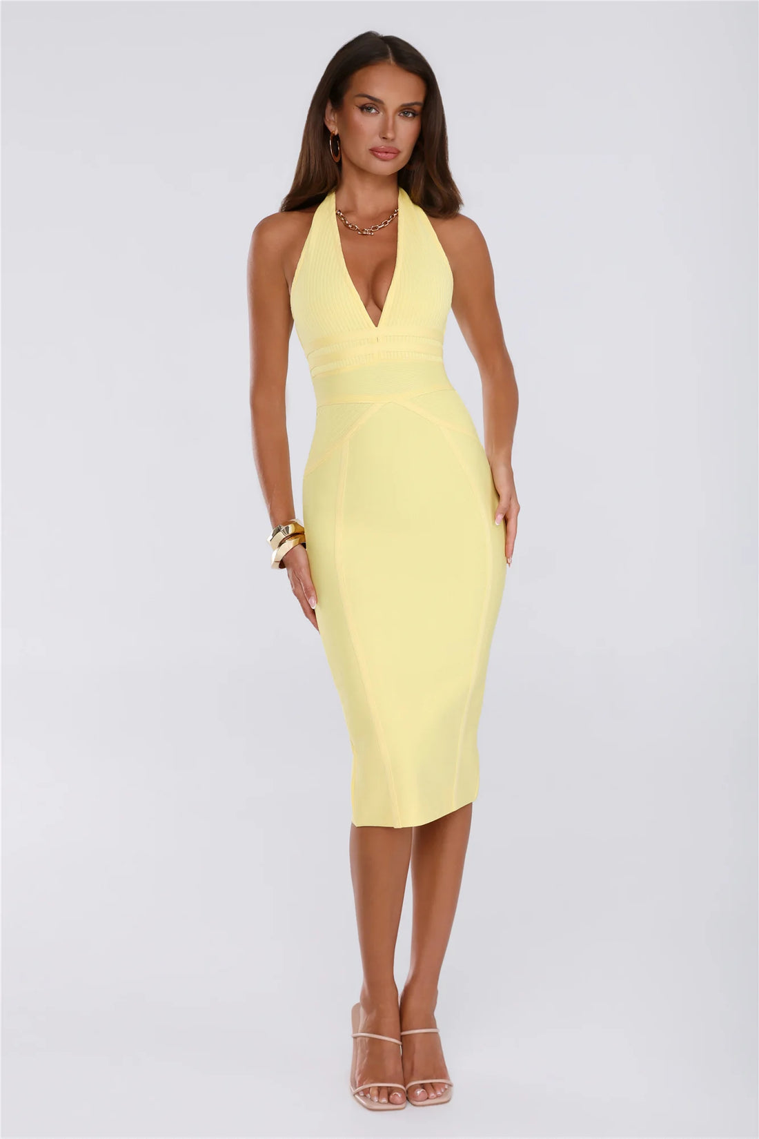 Not Your Girl Bandage Midi Dress Yellow