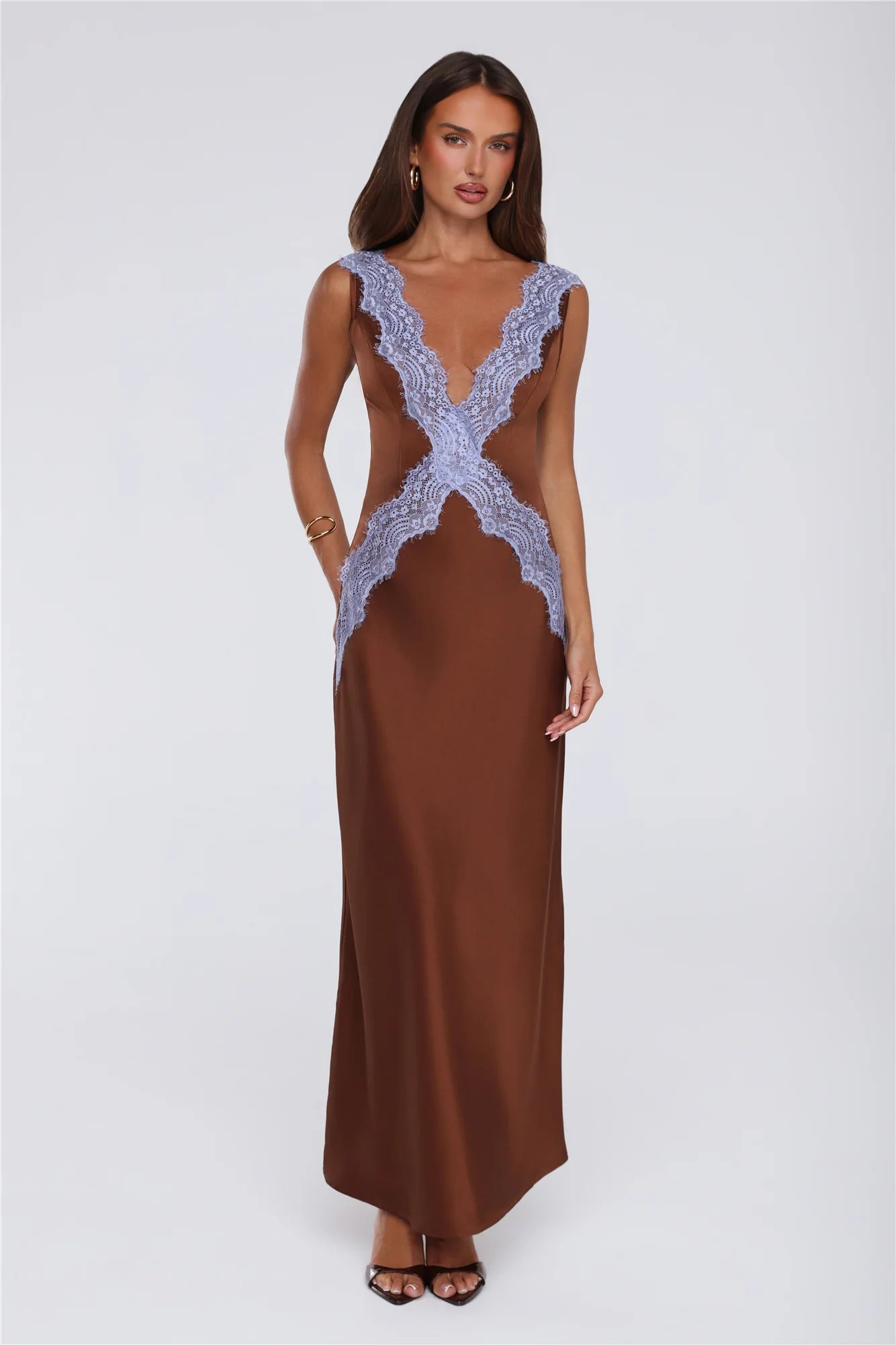 Iconic Heat Satin Maxi Dress Brown