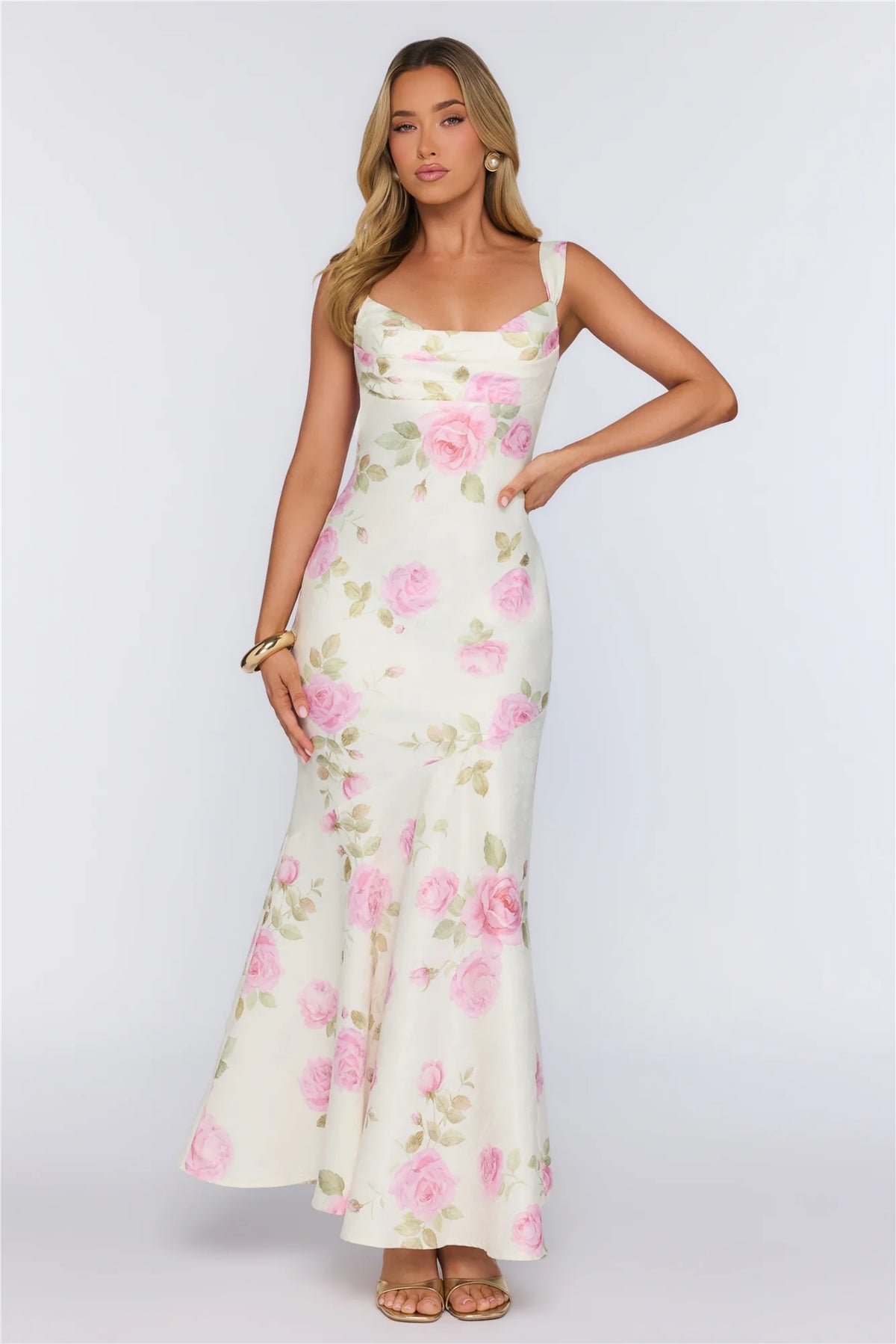 Floral Studio Satin Maxi Dress Pink
