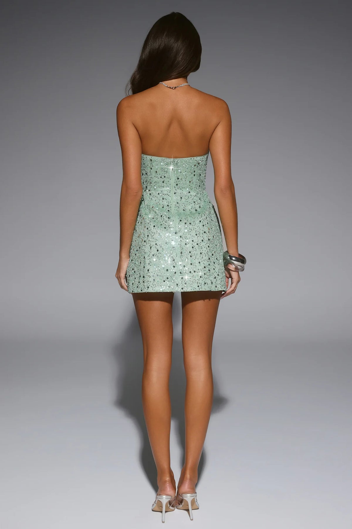 Signature Move Sequin Strapless Mini Dress Mint