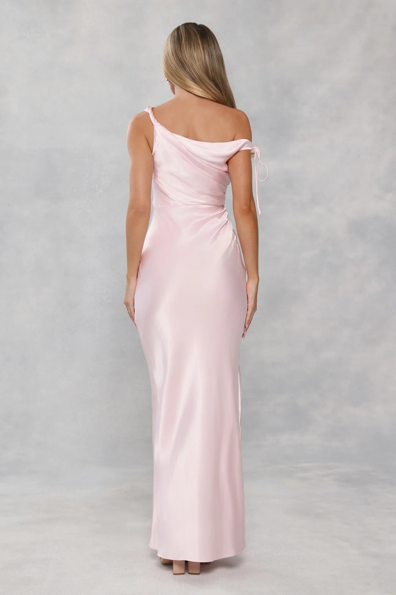 The Clover Off Shoulder Satin Maxi Dress Light Pink
