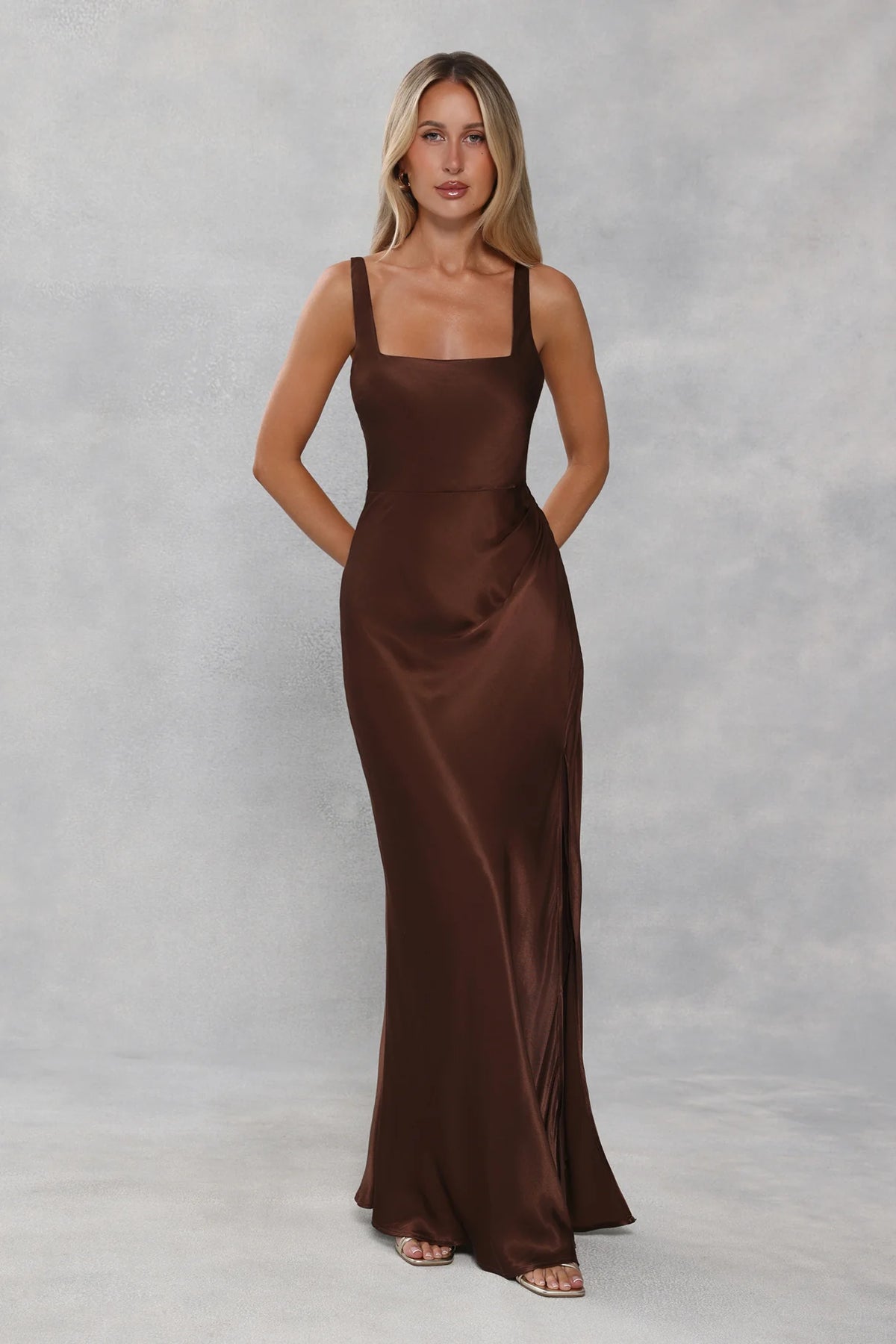 The Evelina Satin Maxi Dress Chocolate Brown