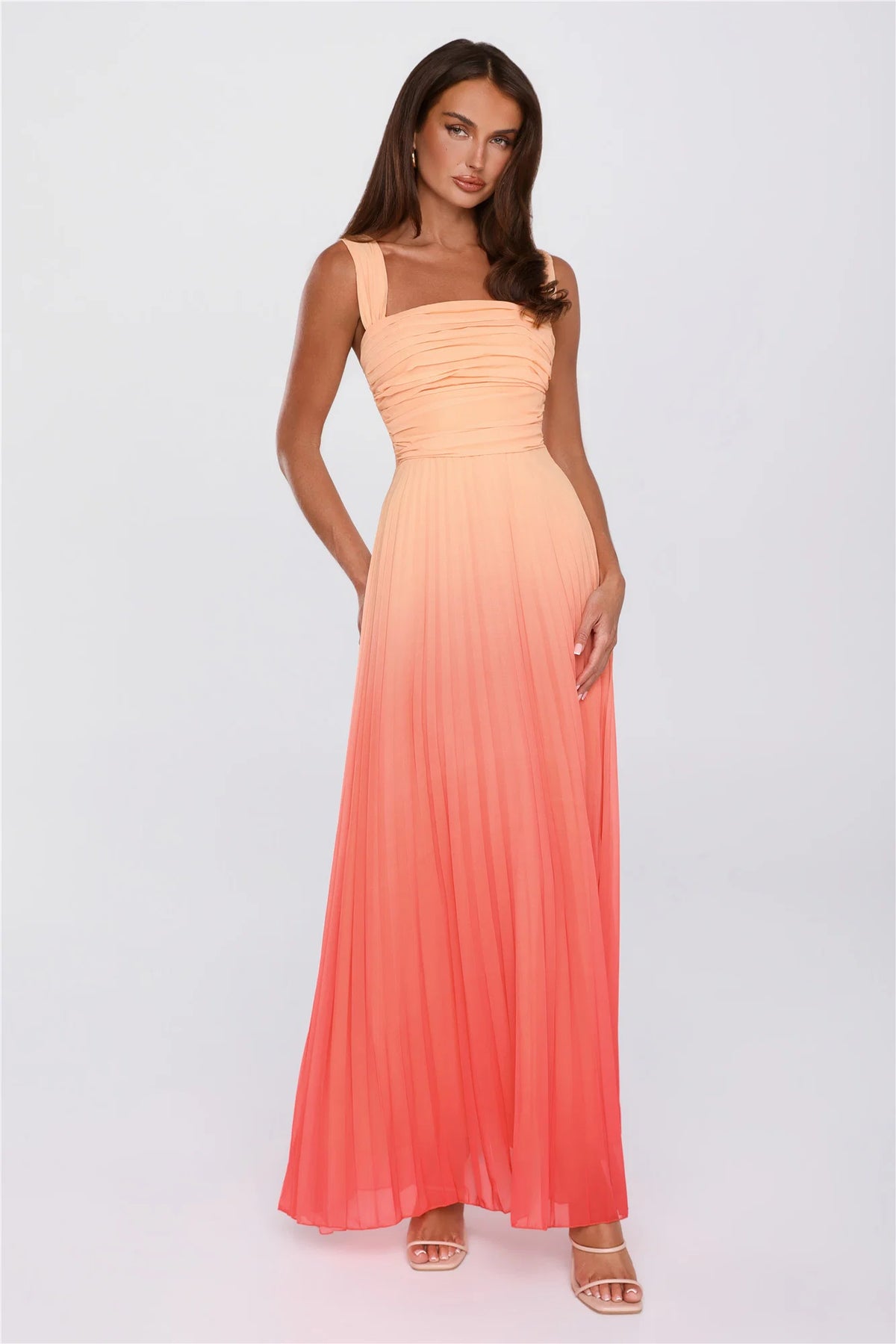 Saved Aesthetic Pleated Maxi Dress Orange