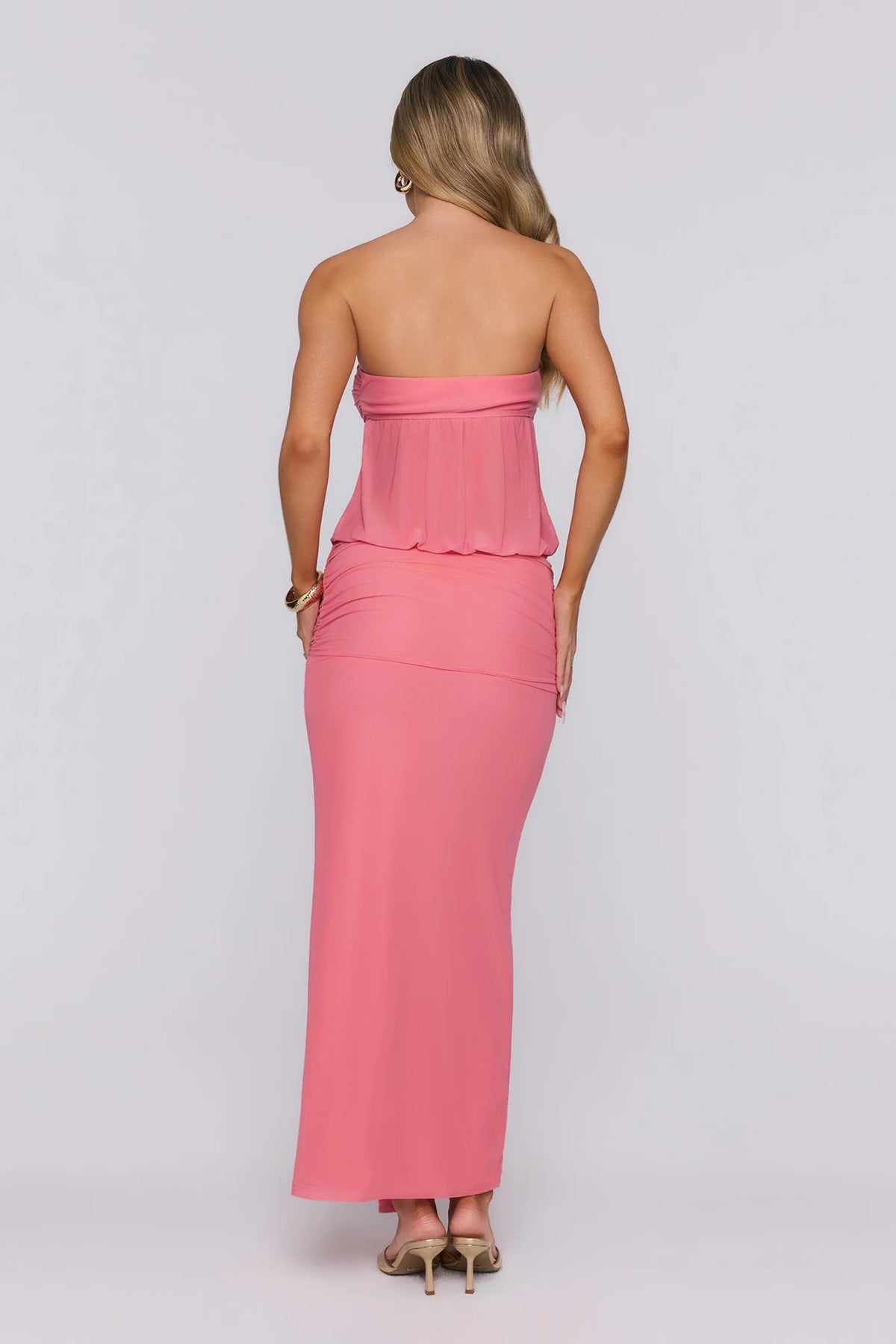 Self Made Aura Strapless Mesh Maxi Dress Pink