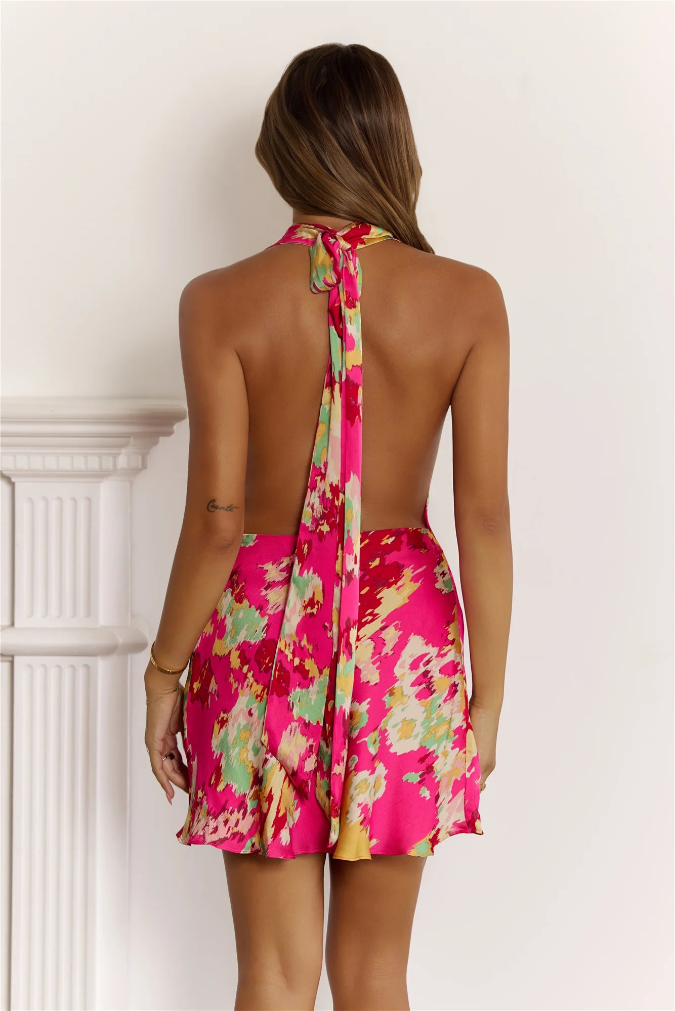 Flirt Glow Halter Mini Dress Hot Pink