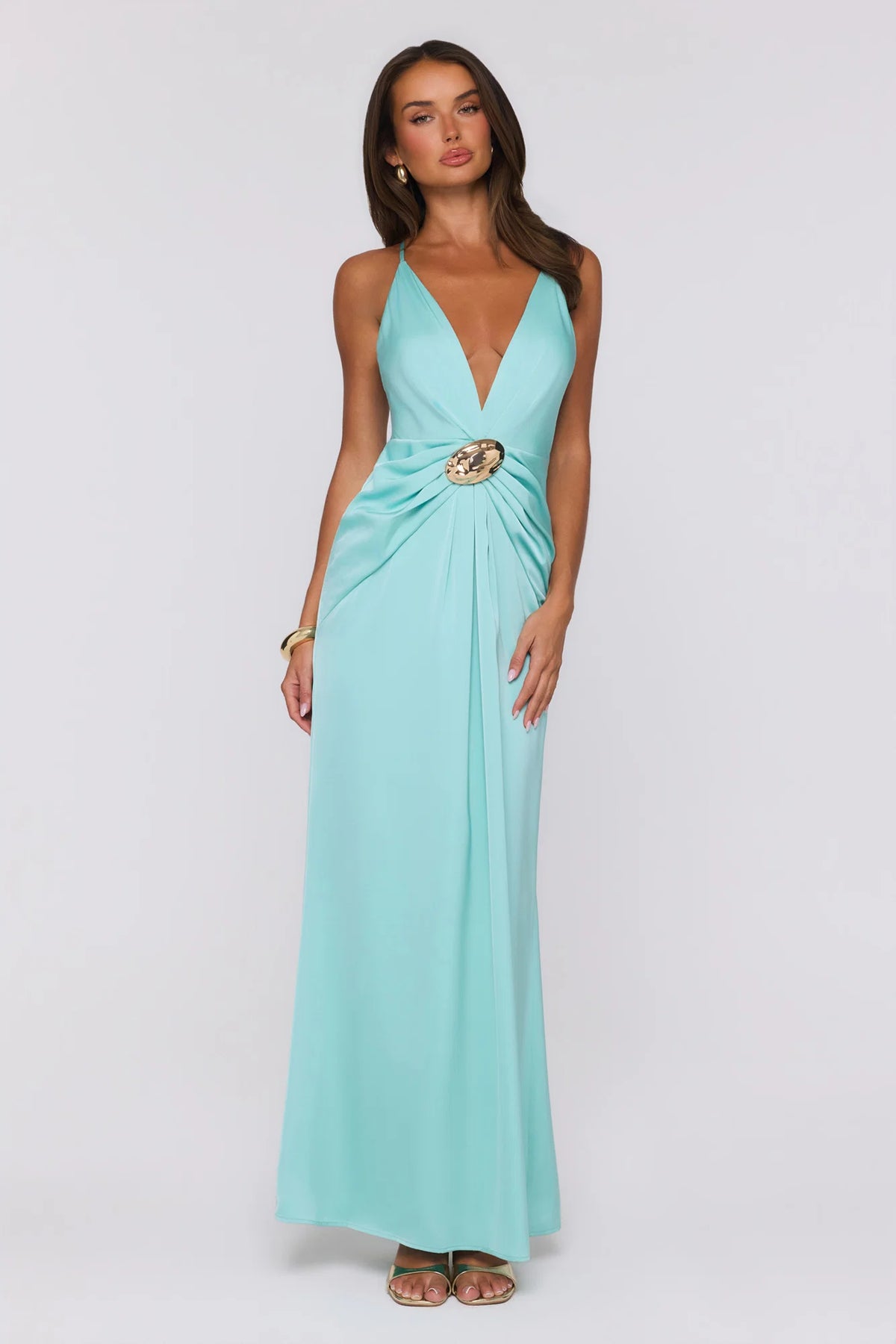 Ocean Haze Satin Maxi Dress Aqua