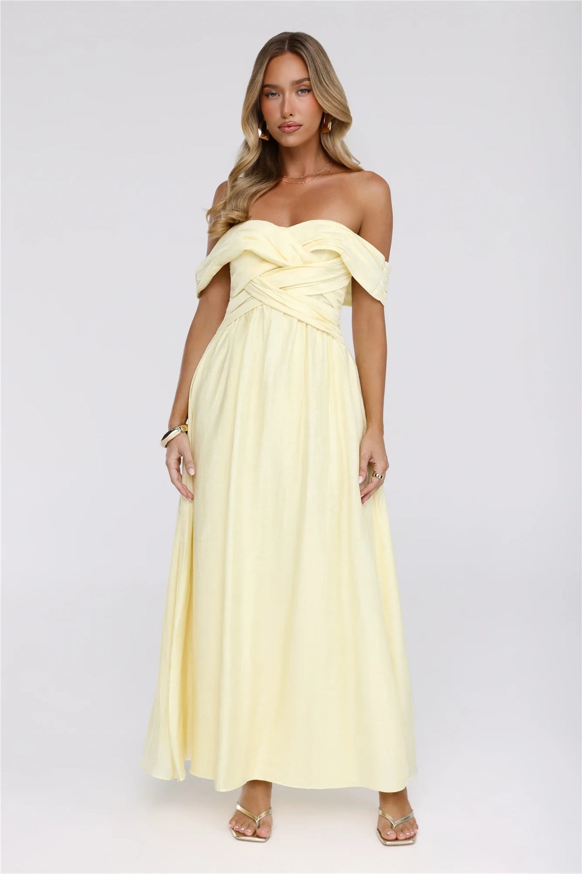Sand Twirl Off Shoulder Maxi Dress Yellow