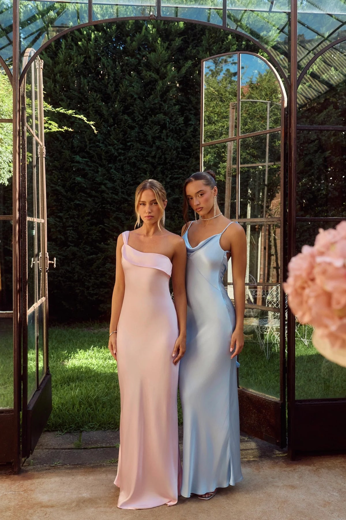 The Flora Satin Maxi Dress Light Blue