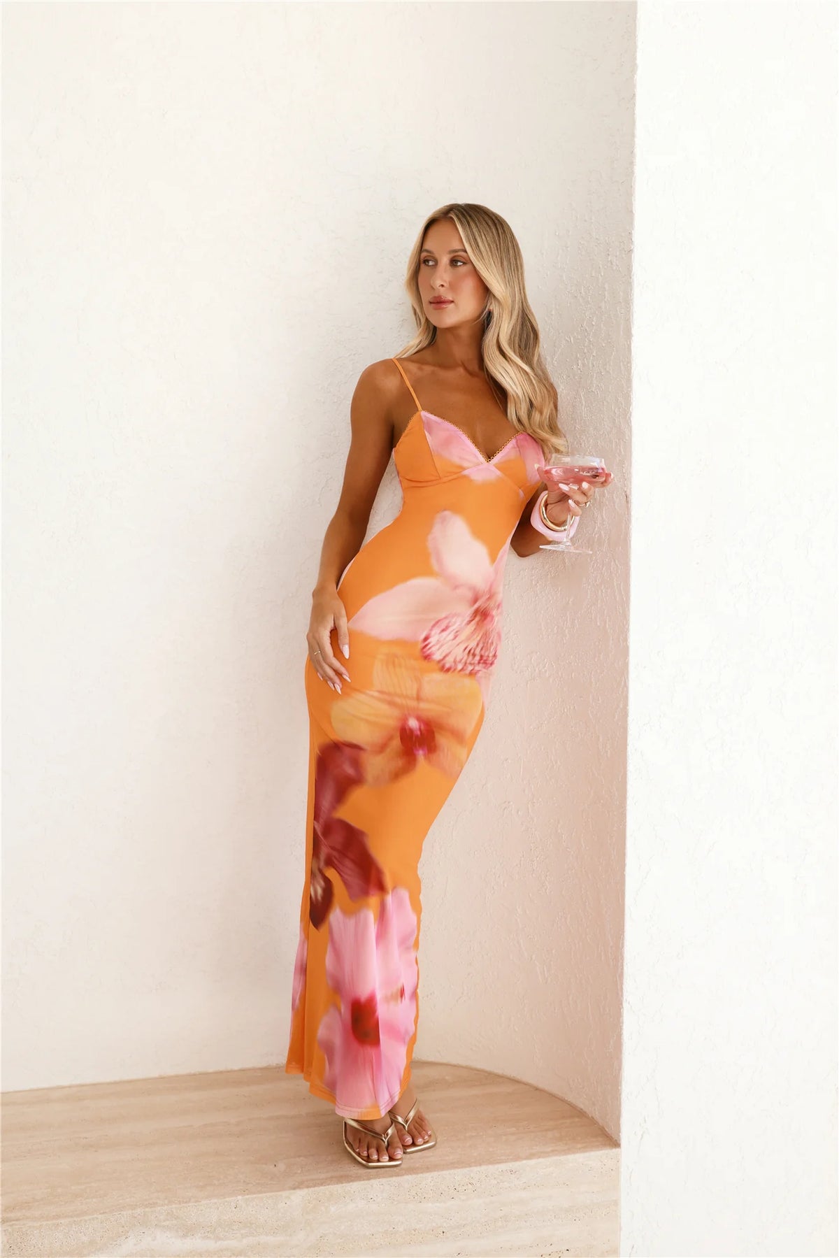 Sunset Sangria Mesh Maxi Dress Orange