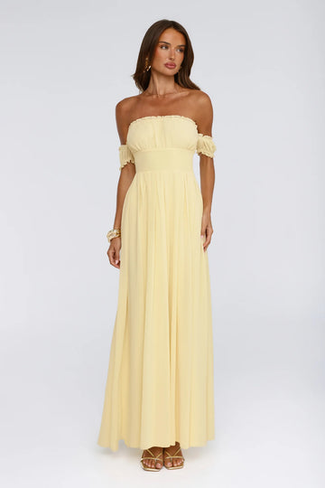 Ocean Aura Off Shoulder Maxi Dress Yellow