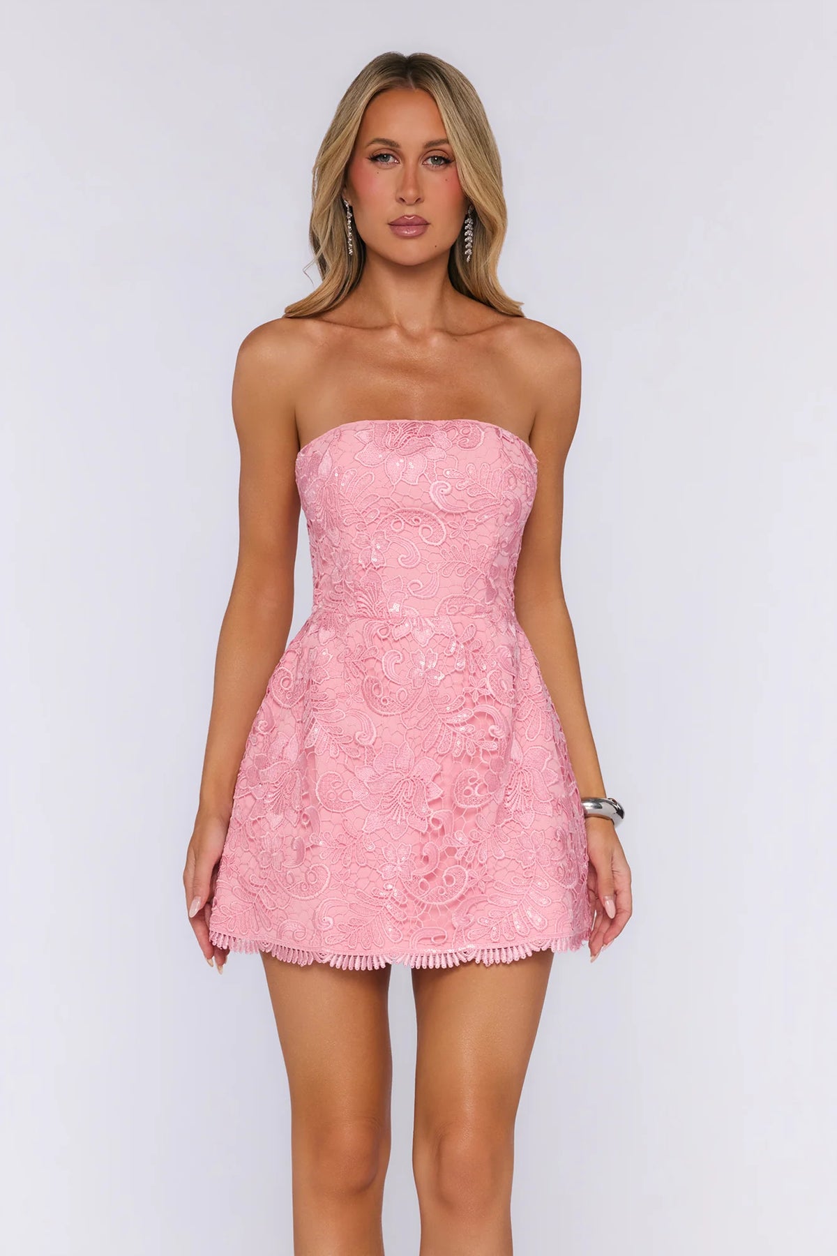 Rosé Aura Strapless Embroidered Mini Dress Pink