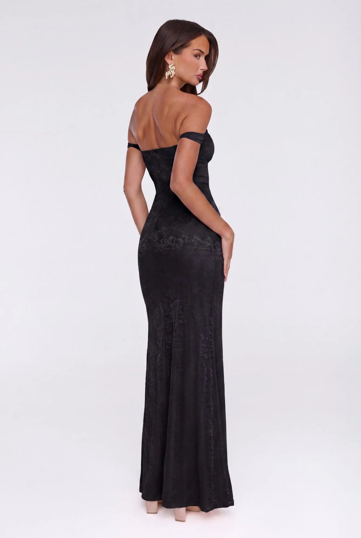 Night Bloom Off Shoulder Maxi Dress Black