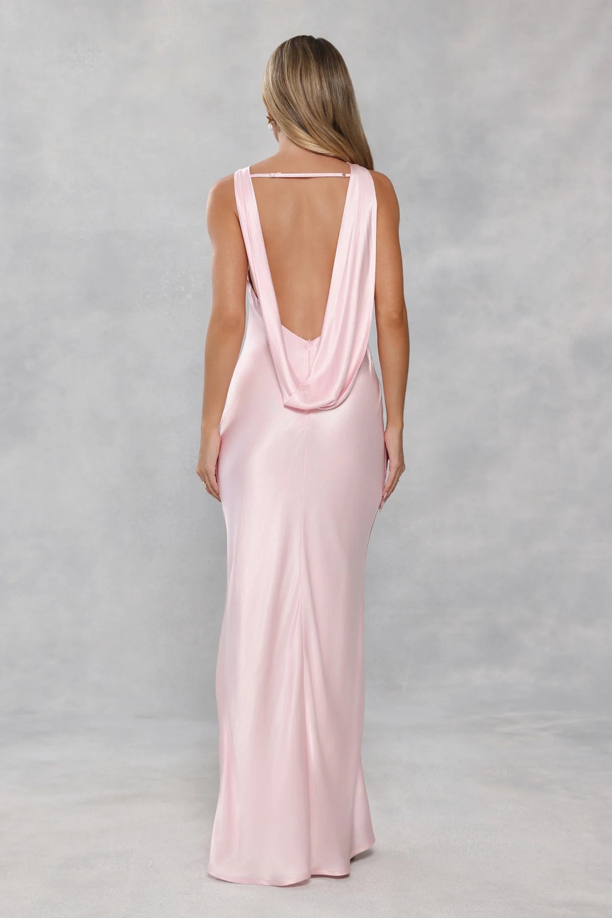 The Blaire Backless Satin Maxi Dress Light Pink