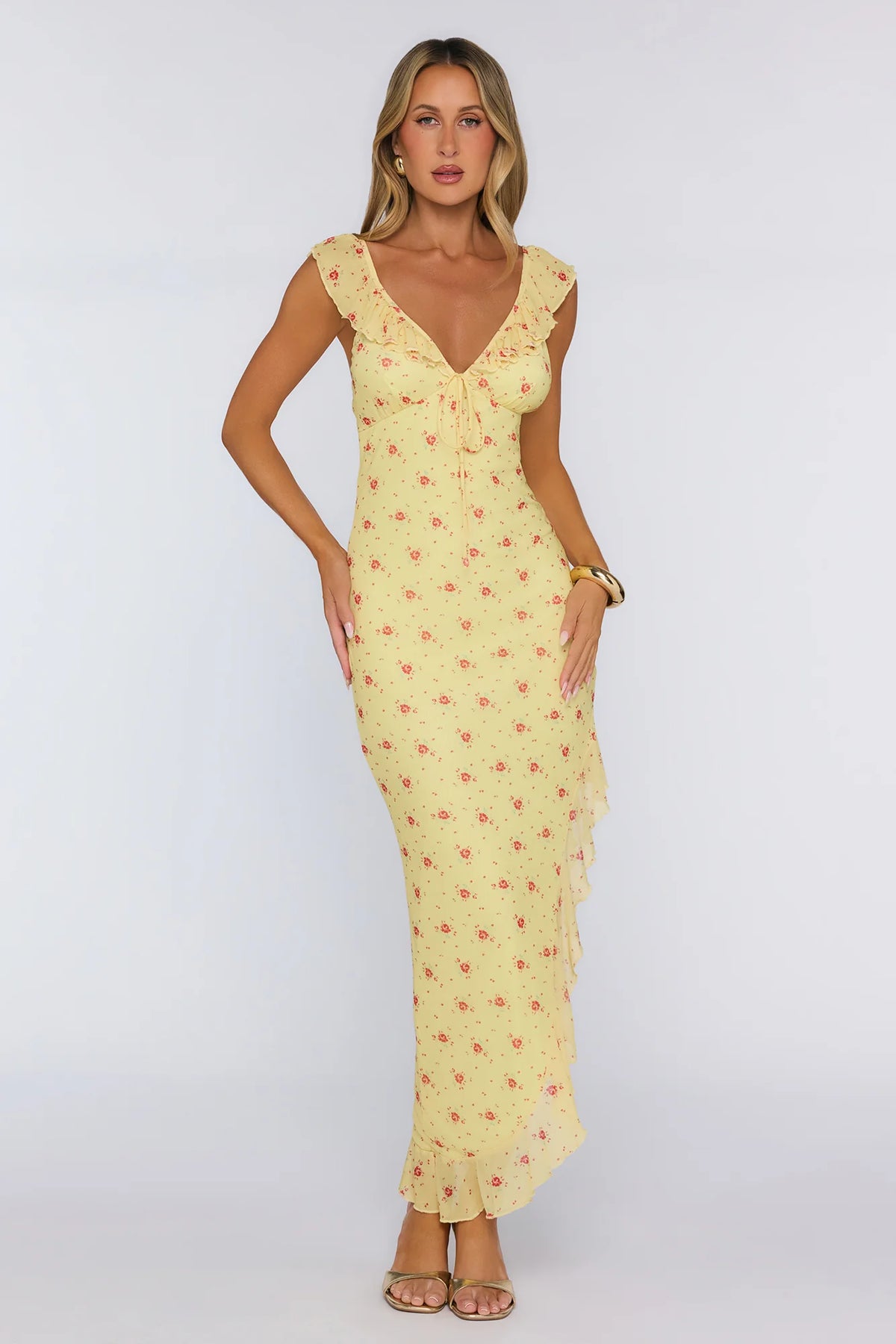 Polished Intentions Mesh Maxi Dress Yellow