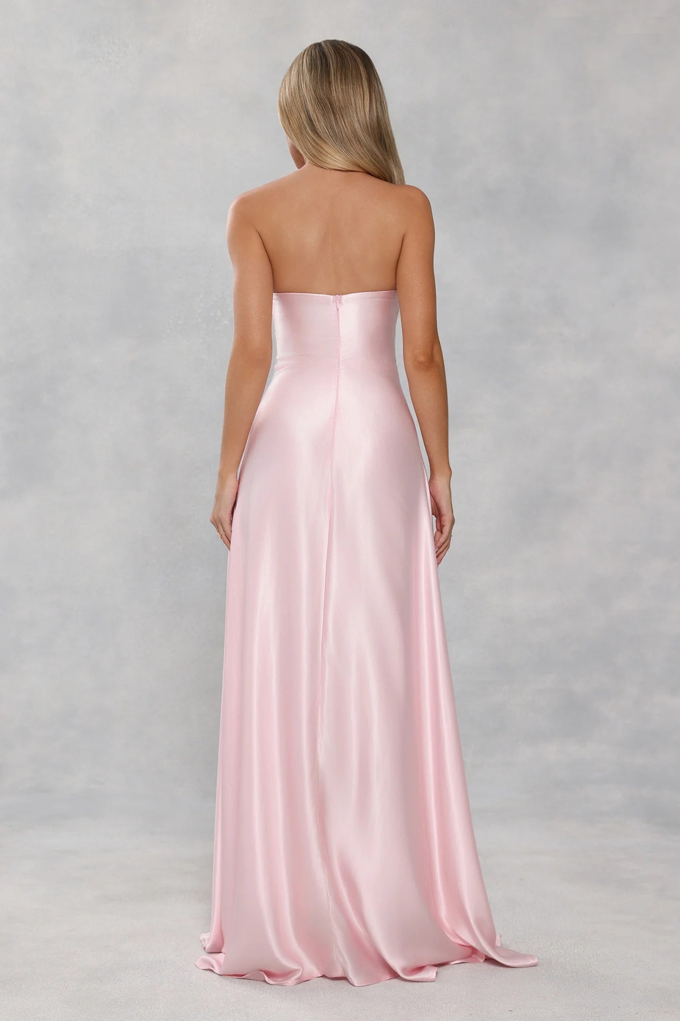 The Serina Strapless Satin Maxi Dress Light Pink