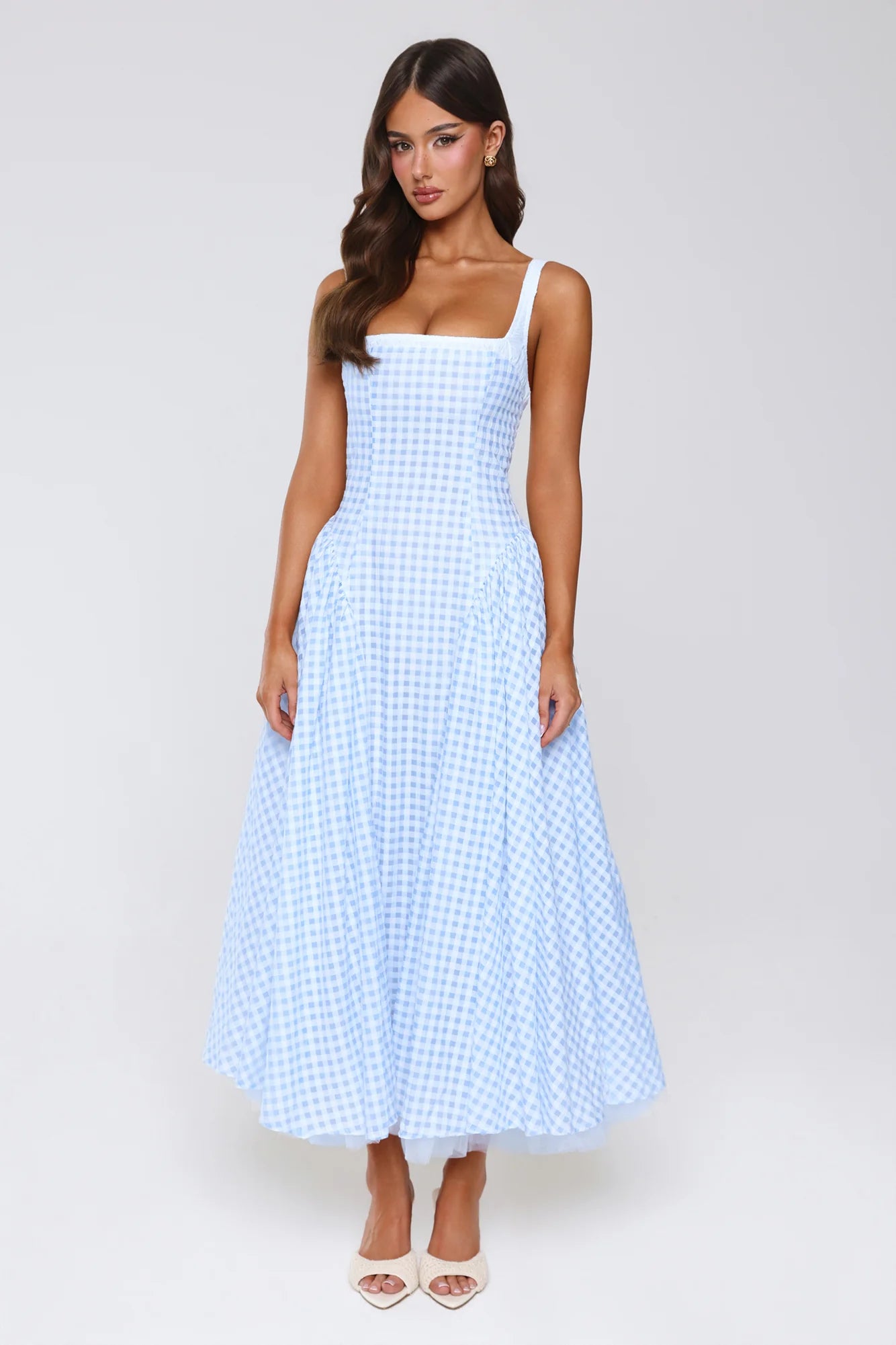 Vintage Vows Gingham Maxi Dress Blue