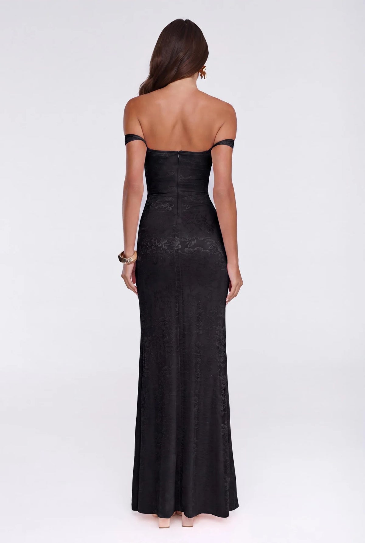 Night Bloom Off Shoulder Maxi Dress Black