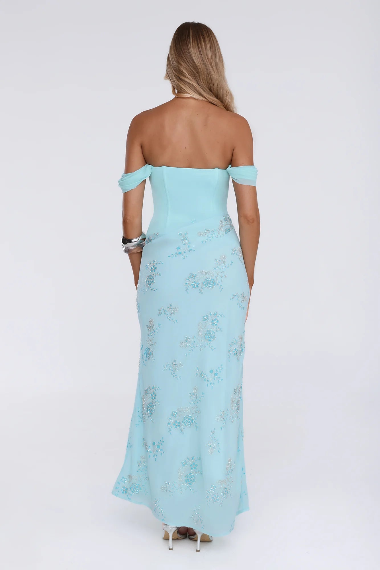 Pretty Glow Up Off Shoulder Maxi Dress Blue