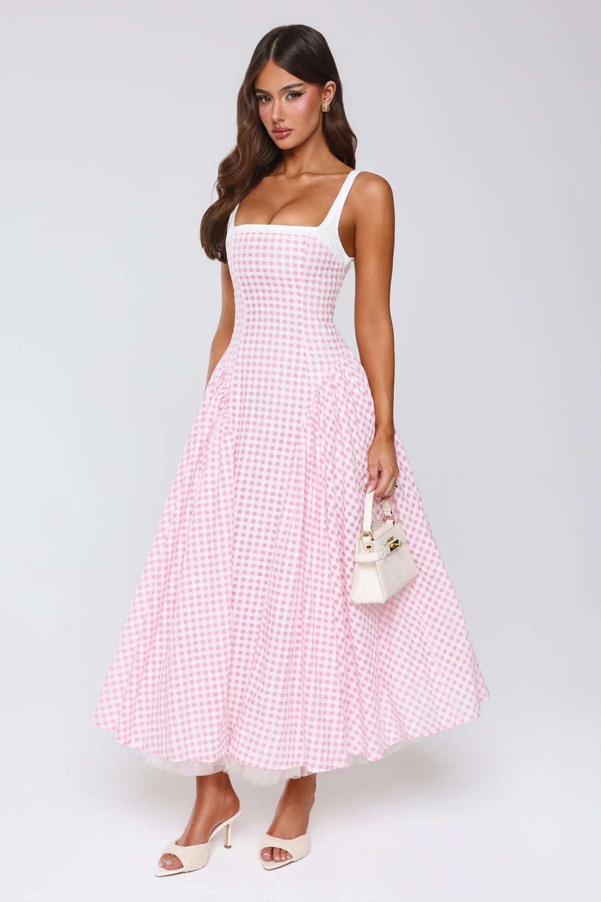 Vintage Vows Gingham Maxi Dress Blush