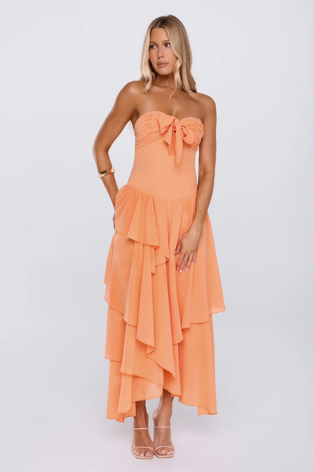 Made To Shine Strapless Maxi Dress Orange