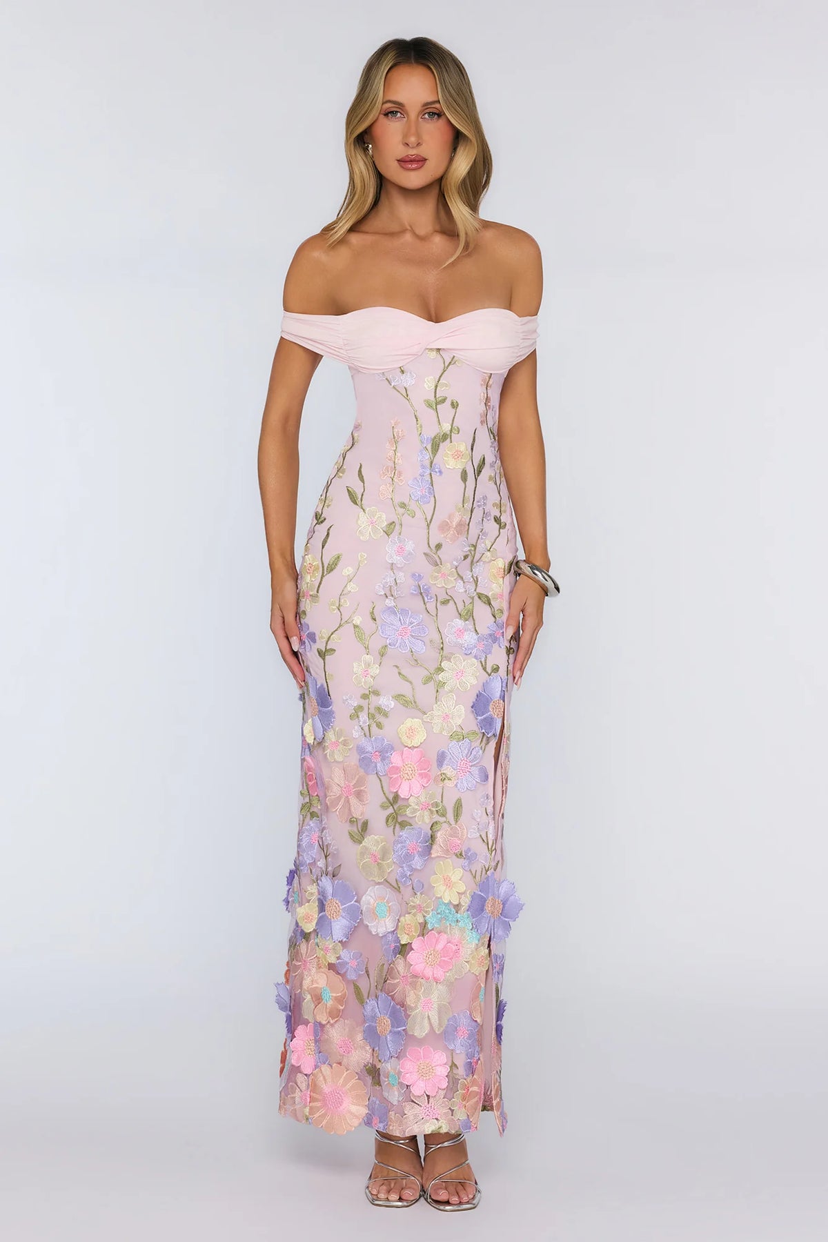 Floating In Style Off Shoulder Maxi Dress Floral