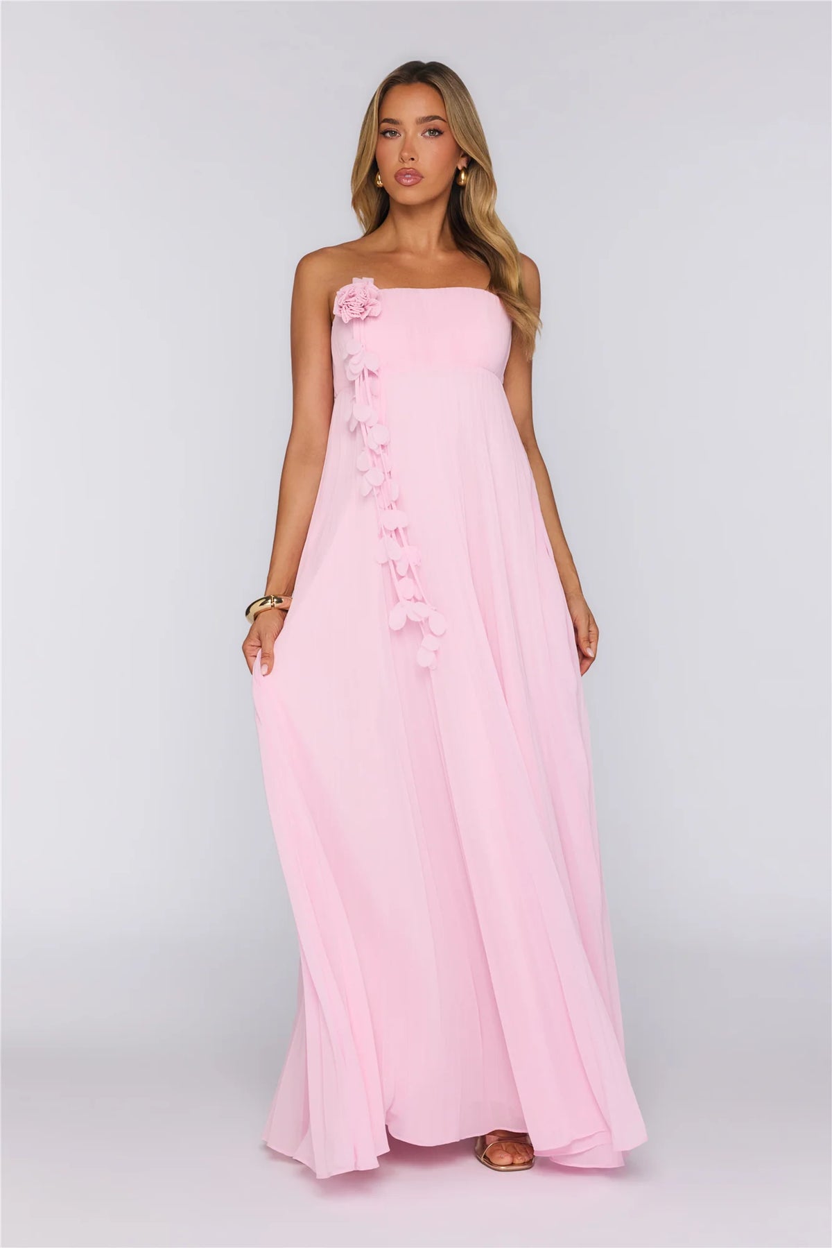 Dreamcatcher Edit Strapless Pleated Maxi Dress Pink