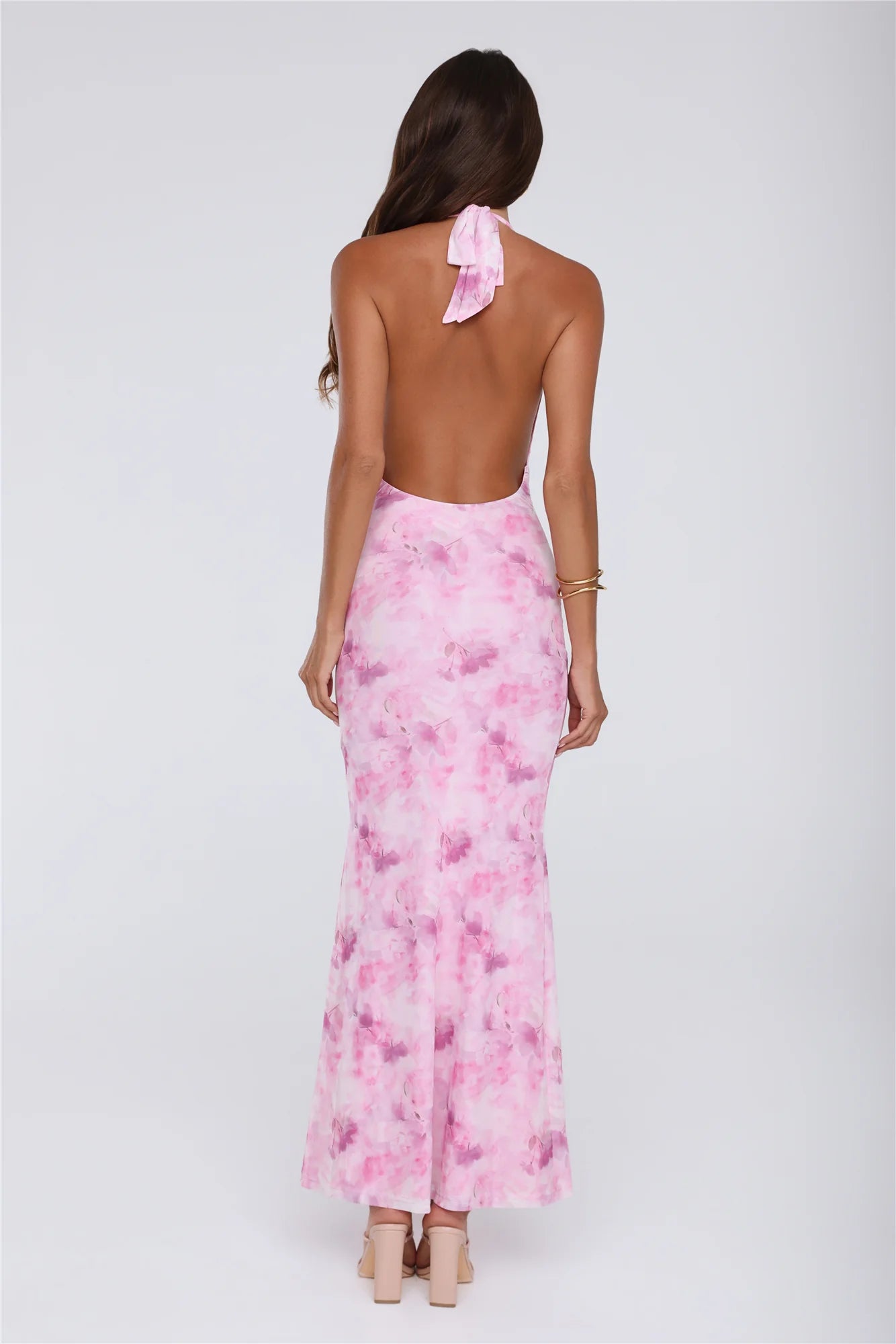Power Vibe Halter Mesh Maxi Dress Pink