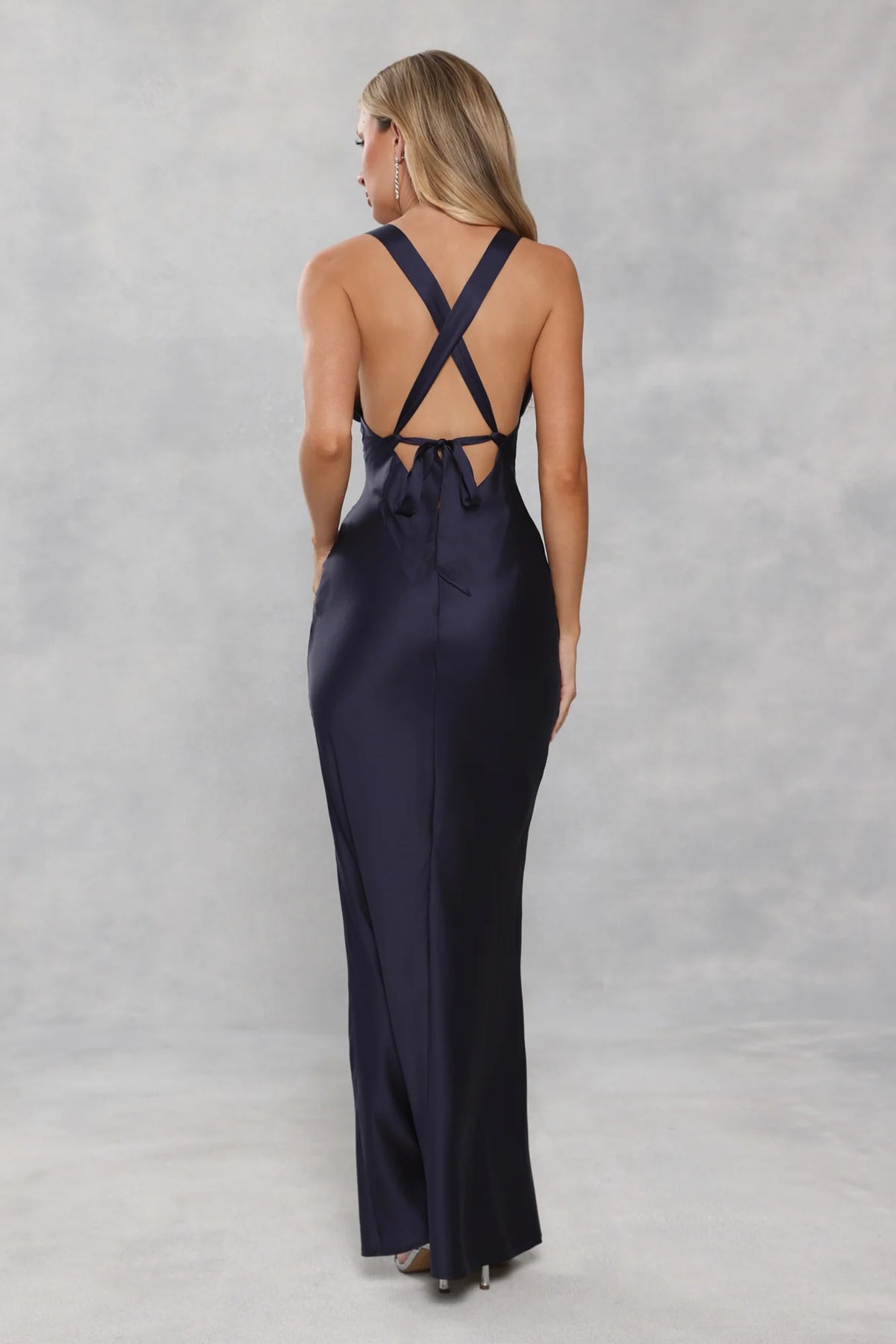 Polished Affair Satin Maxi Dress Navy