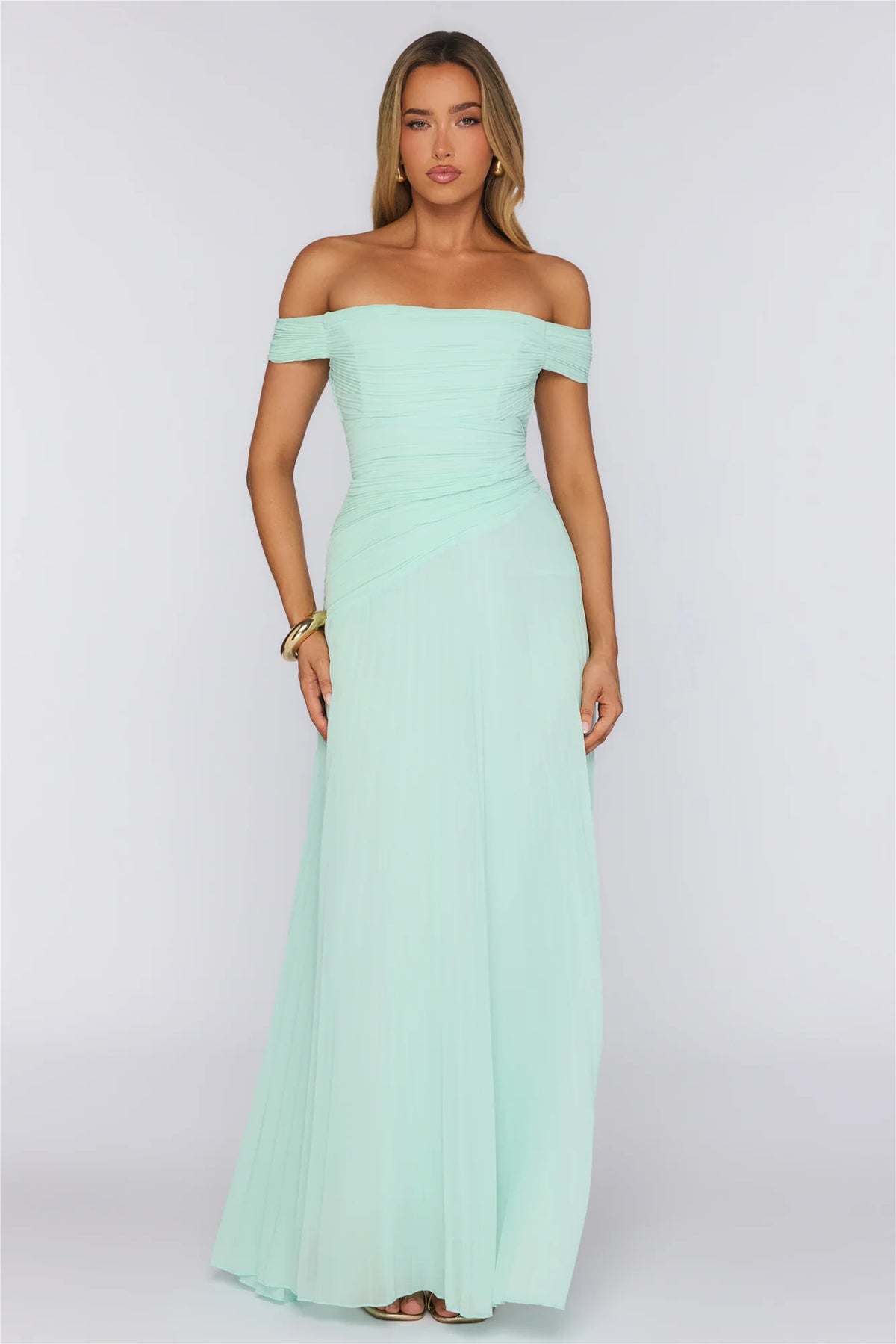 The Look Speaks Off Shoulder Maxi Dress Mint