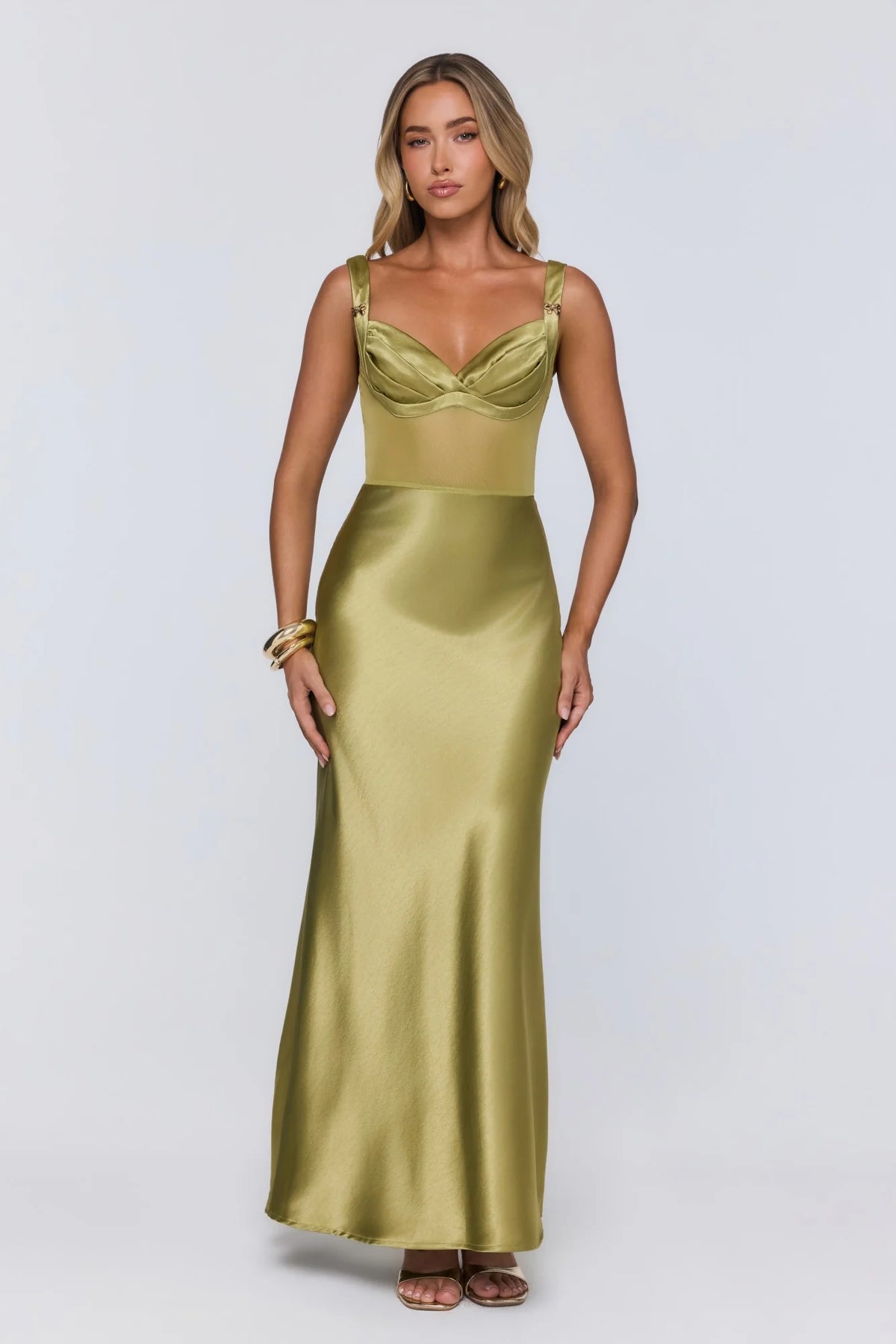 Silk Presence Satin Maxi Dress Olive