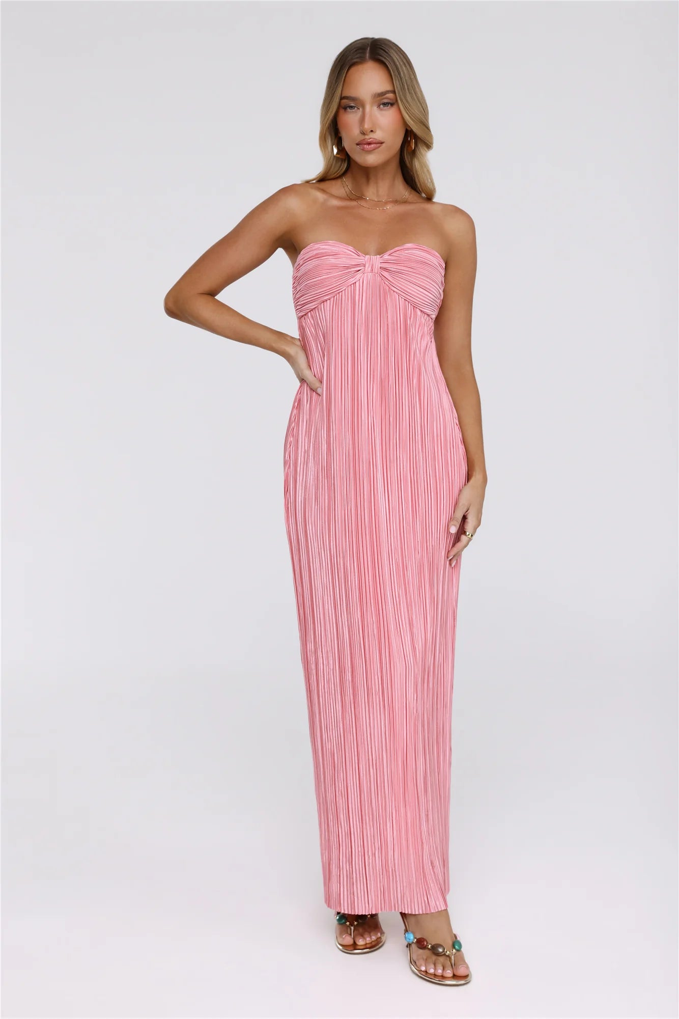 The Pretty Way Plisse Strapless Maxi Dress Pink