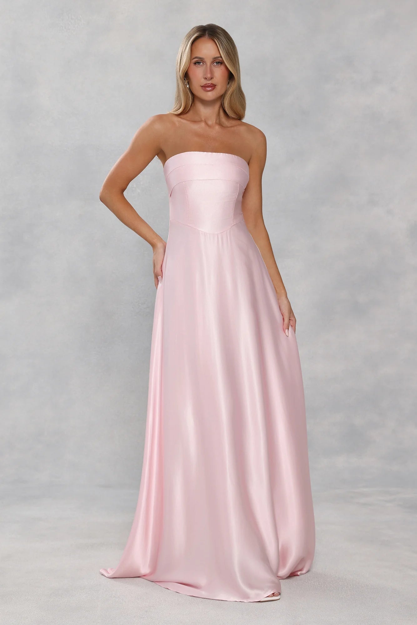 The Serina Strapless Satin Maxi Dress Light Pink