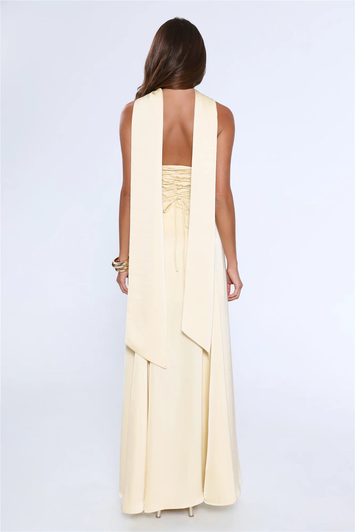Satin Tempt Strapless Maxi Dress Lemon