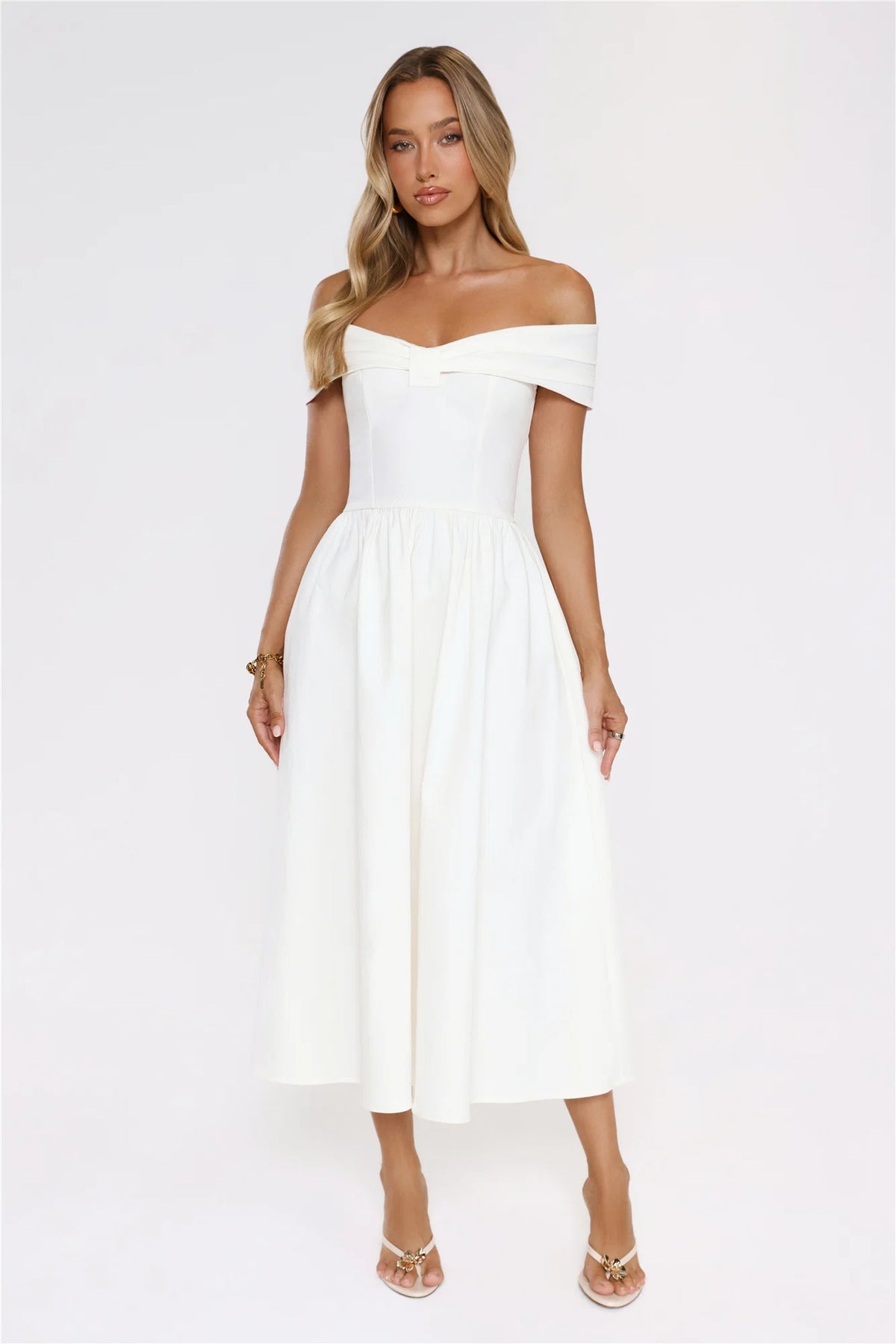 Worth It Always Off Shoulder Midi Dress White