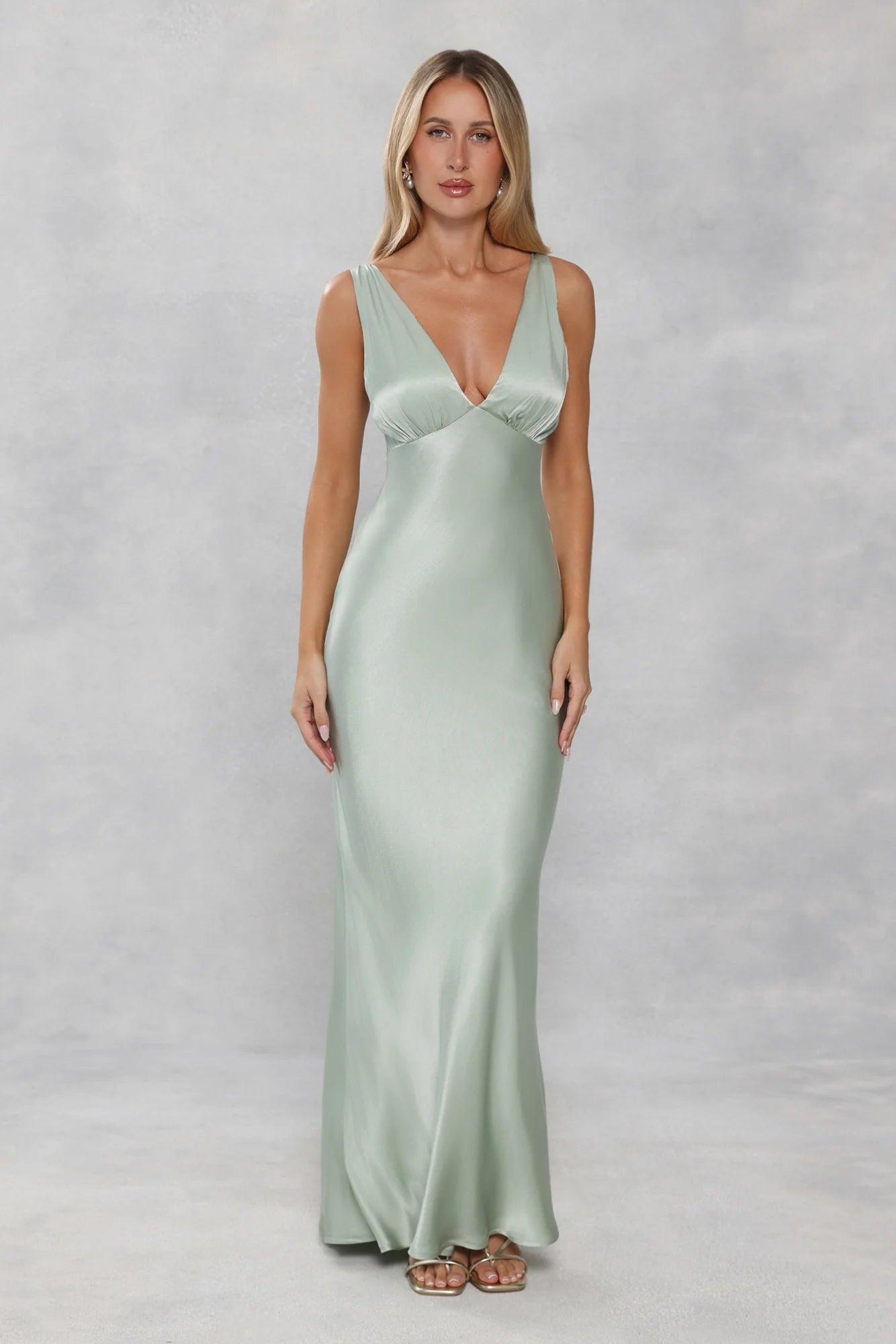 The Isabeau Satin Maxi Dress Sage Green
