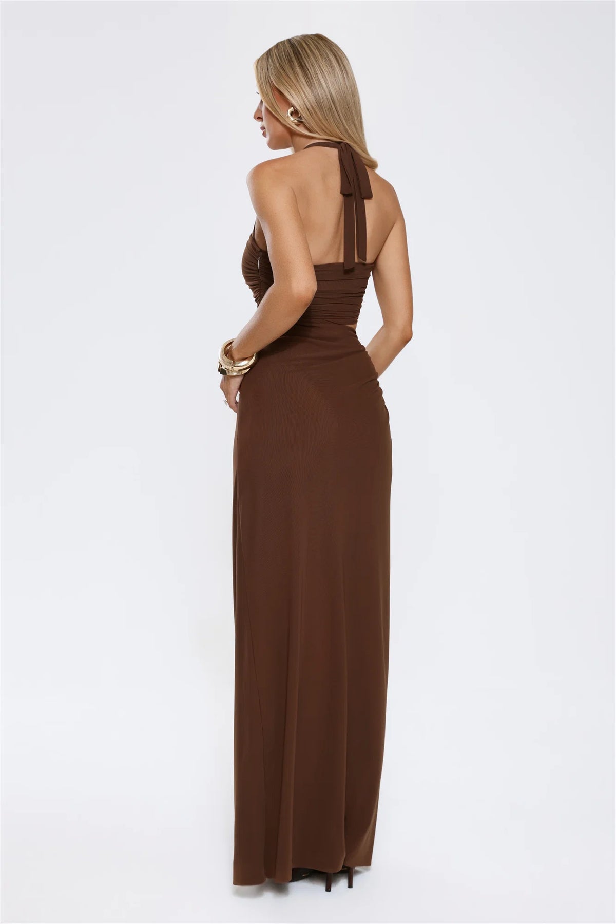 Secret Bloomers Halter Maxi Dress Chocolate