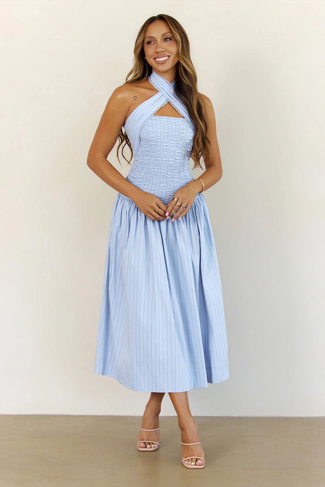 Poolside Whispers Halter Midi Dress Blue