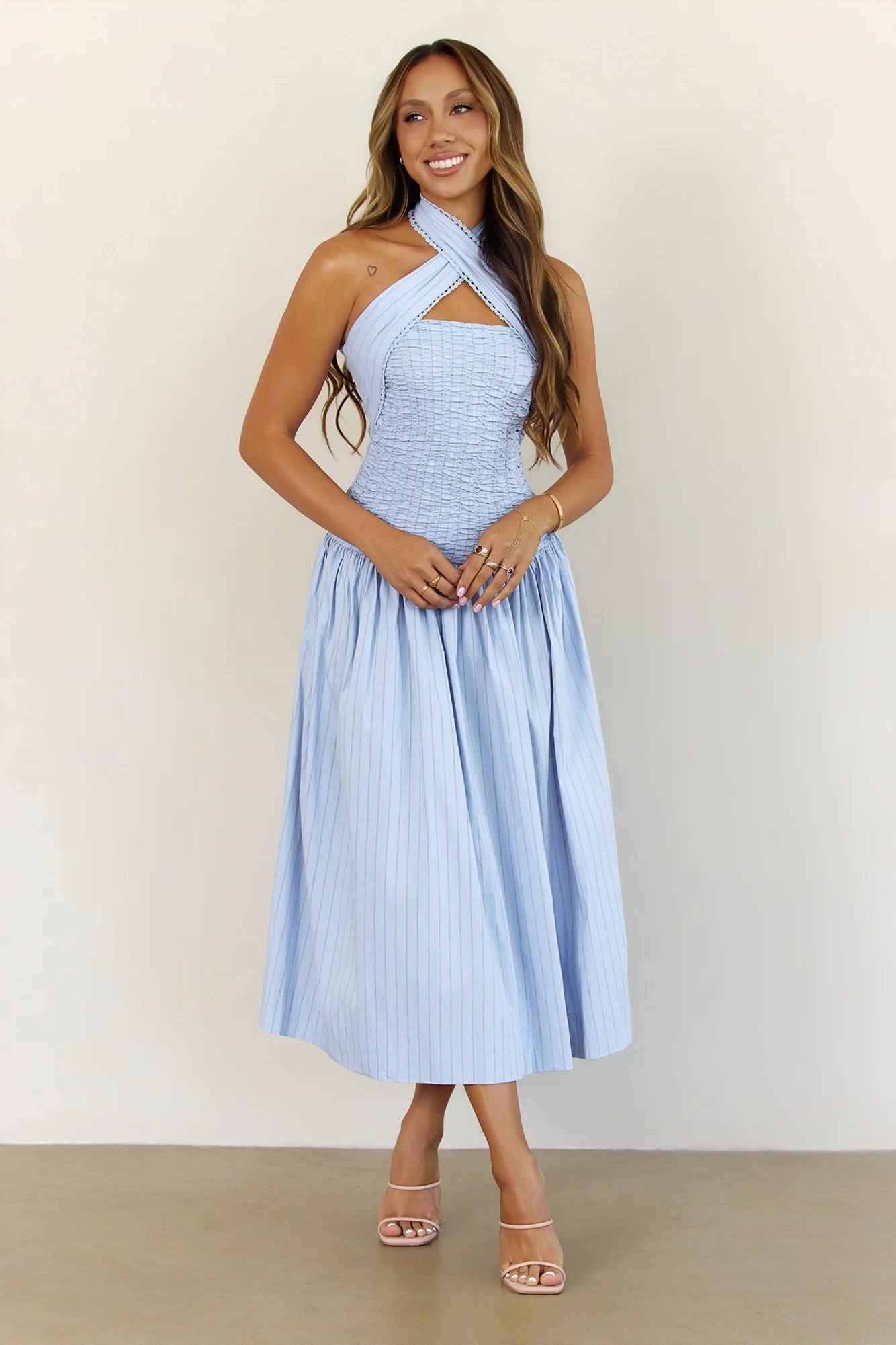 Poolside Whispers Halter Midi Dress Blue