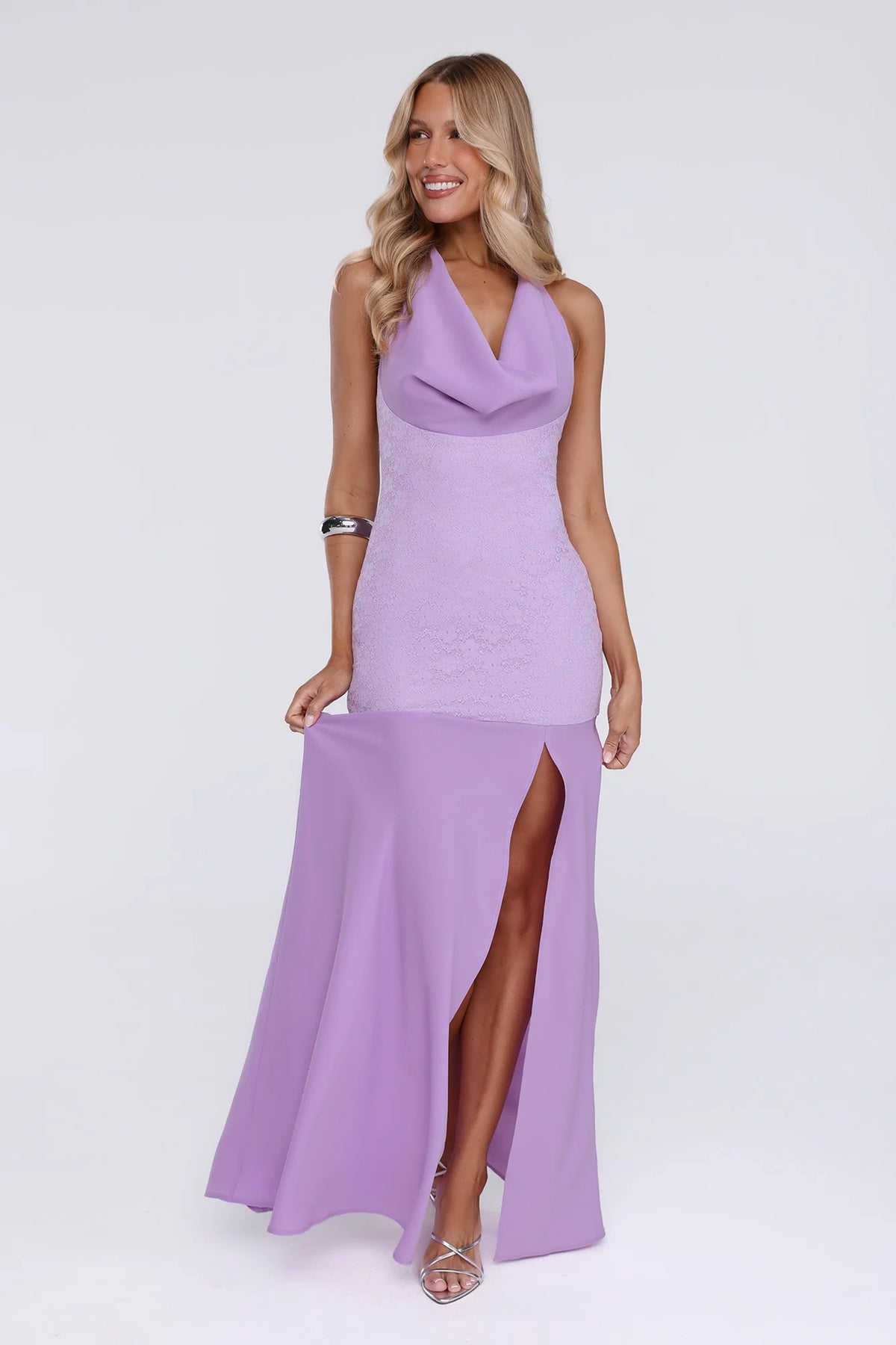 Champagne At Dusk Halter Maxi Dress Purple