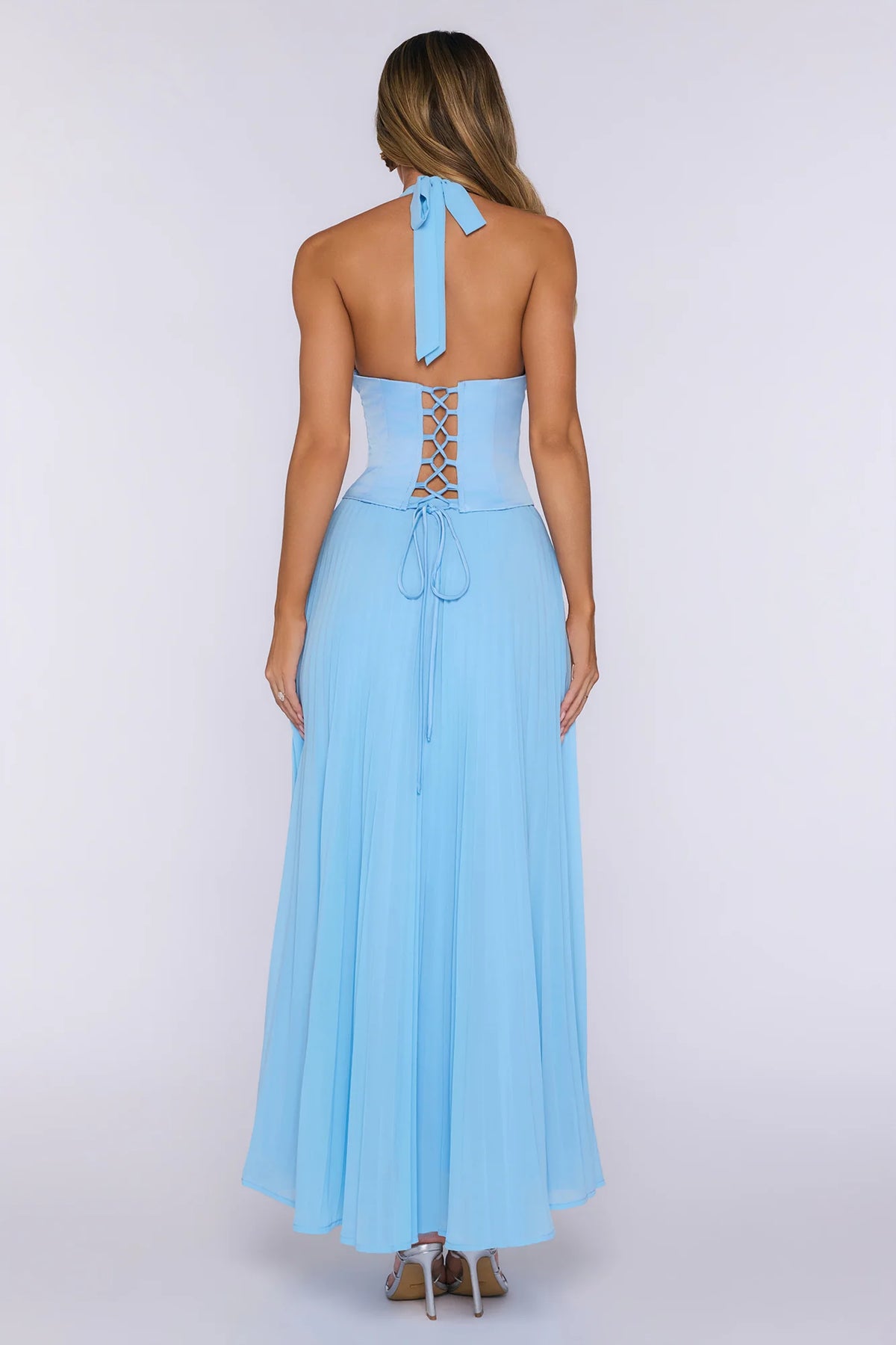 The Pretty Waltz Halter Maxi Dress Light Blue