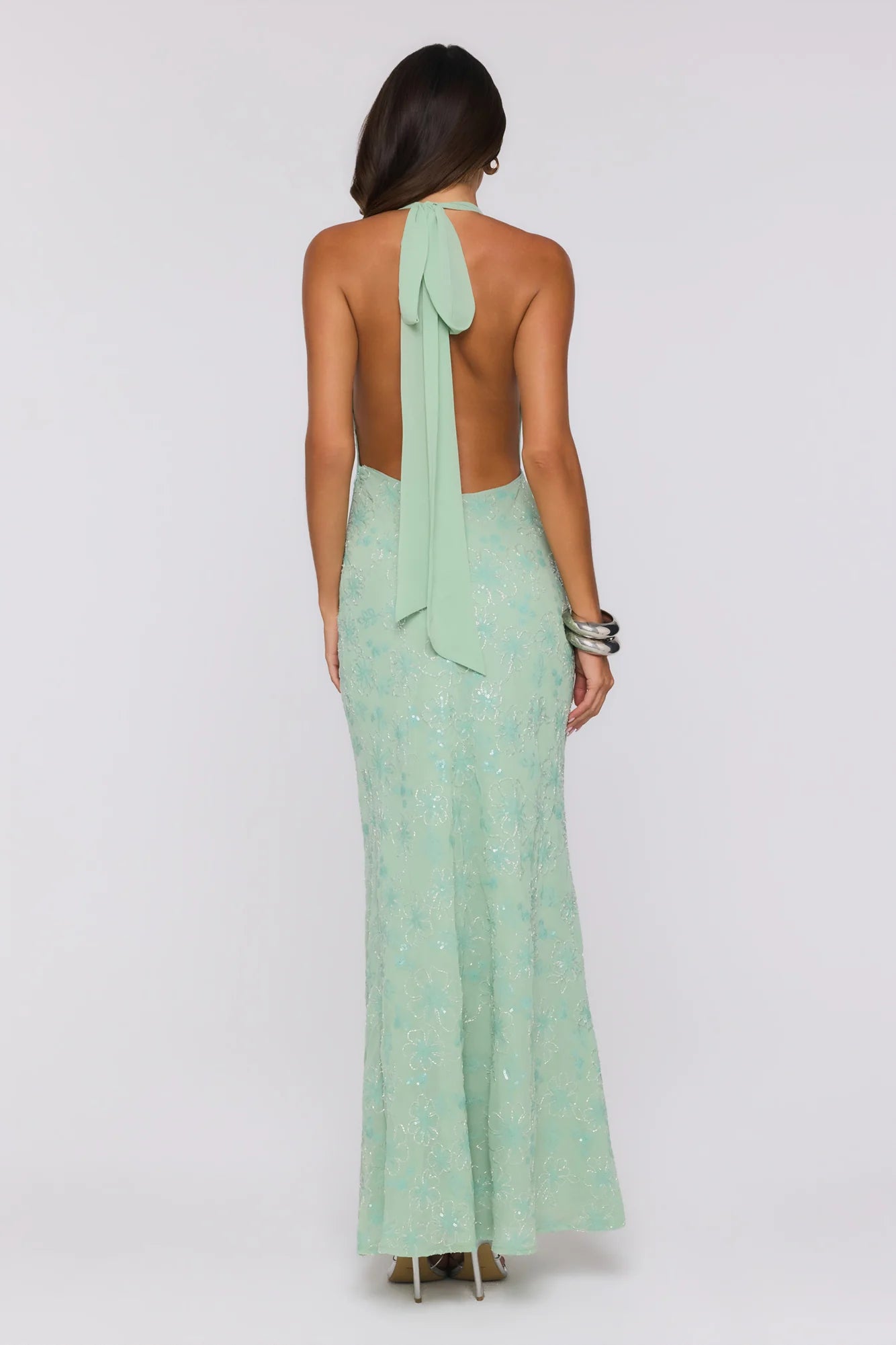 Bling It Babe Beaded Halter Maxi Dress Sage
