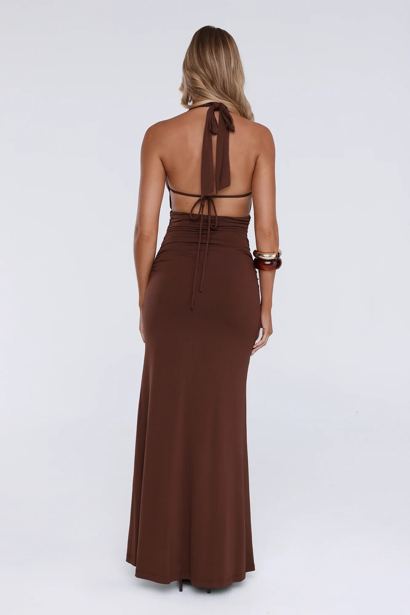 No Limits Halter Maxi Dress Brown
