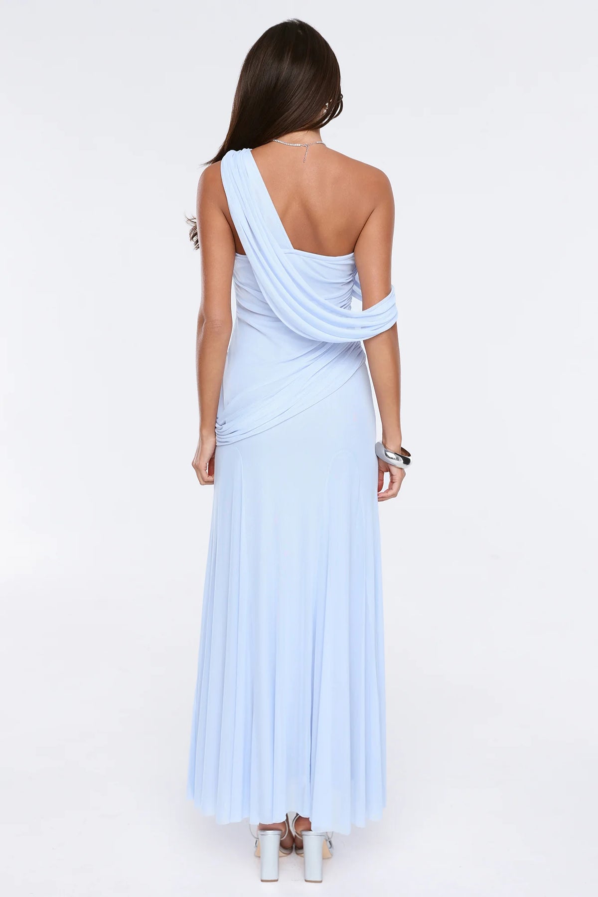 The Influencer Mesh One Shoulder Maxi Dress Blue