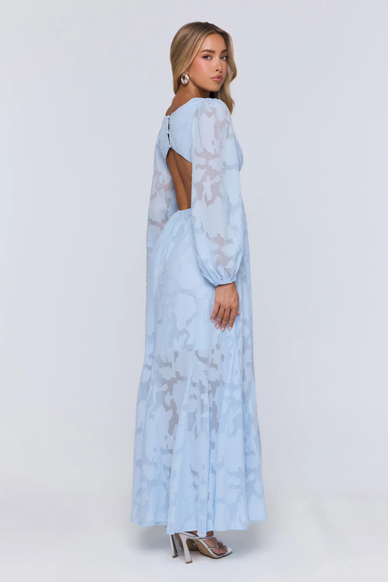 Glow Blossom Long Sleeve Maxi Dress Blue