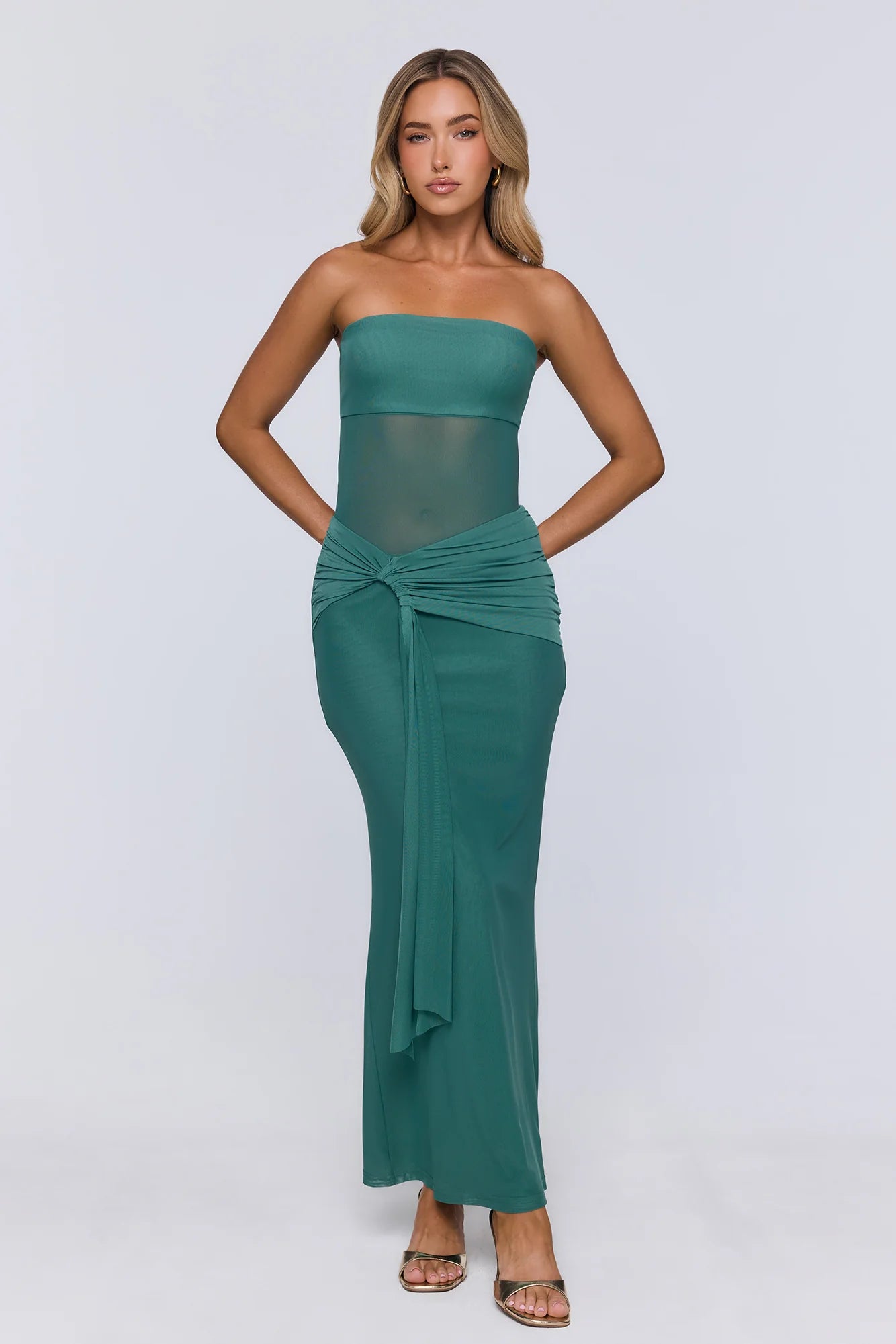 Kissable Strapless Mesh Maxi Dress Teal